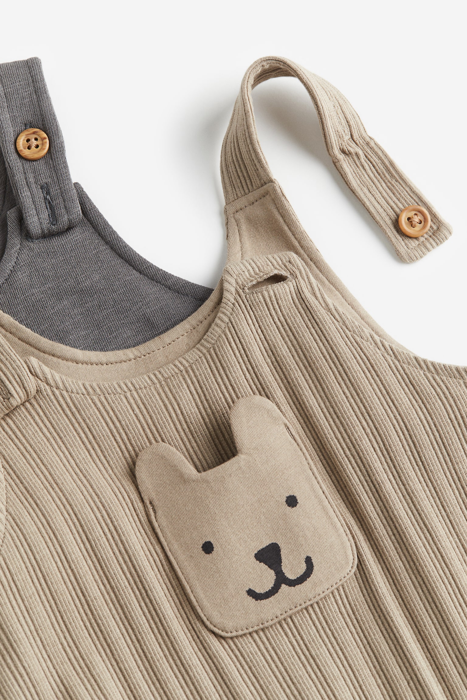 2-pack Cotton Dungarees - Beige/Bear/Brown/Animals - 2