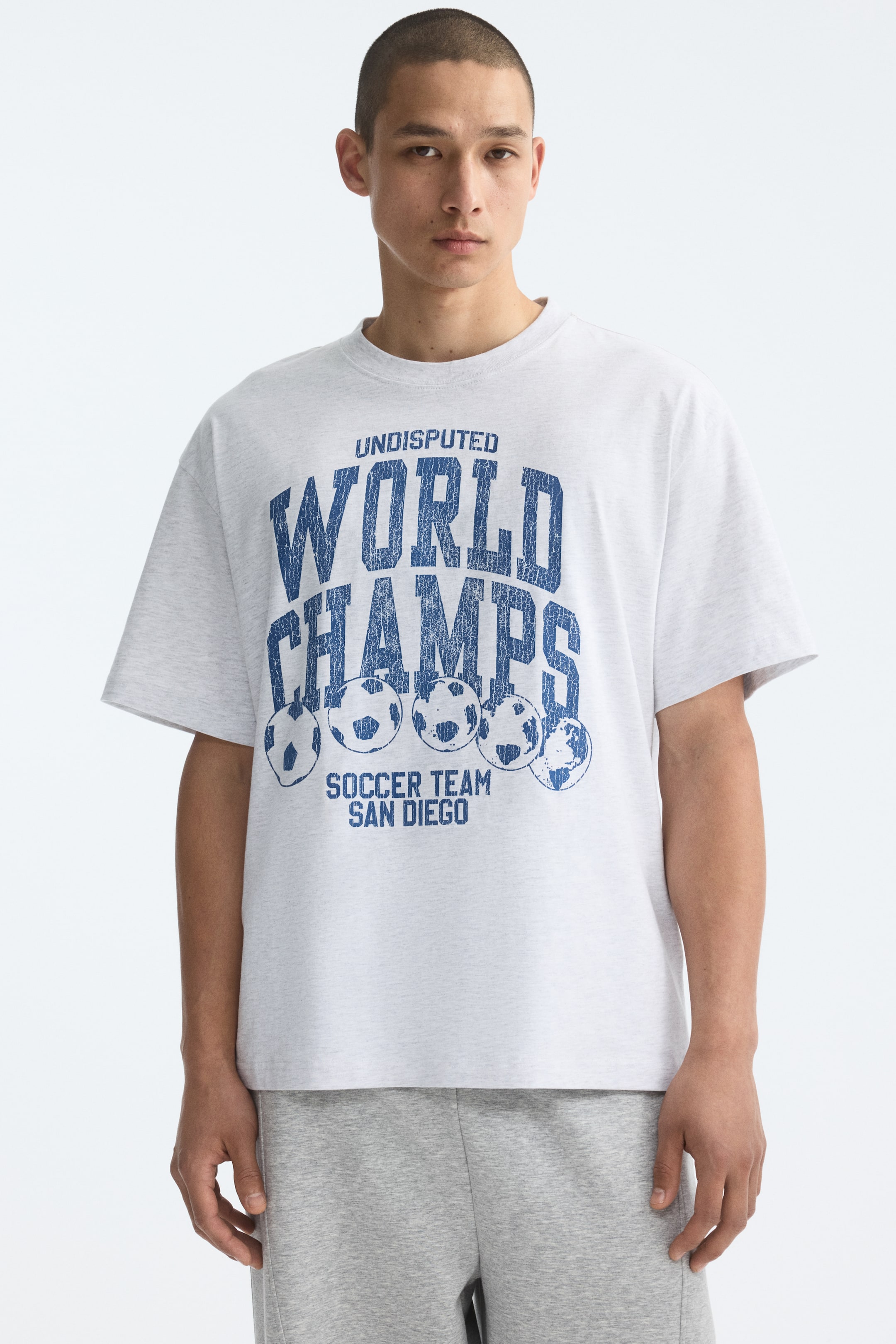 View larger image: Loose Fit Printed T-shirt - Light grey marl/World Champs - Men | H&M 1
