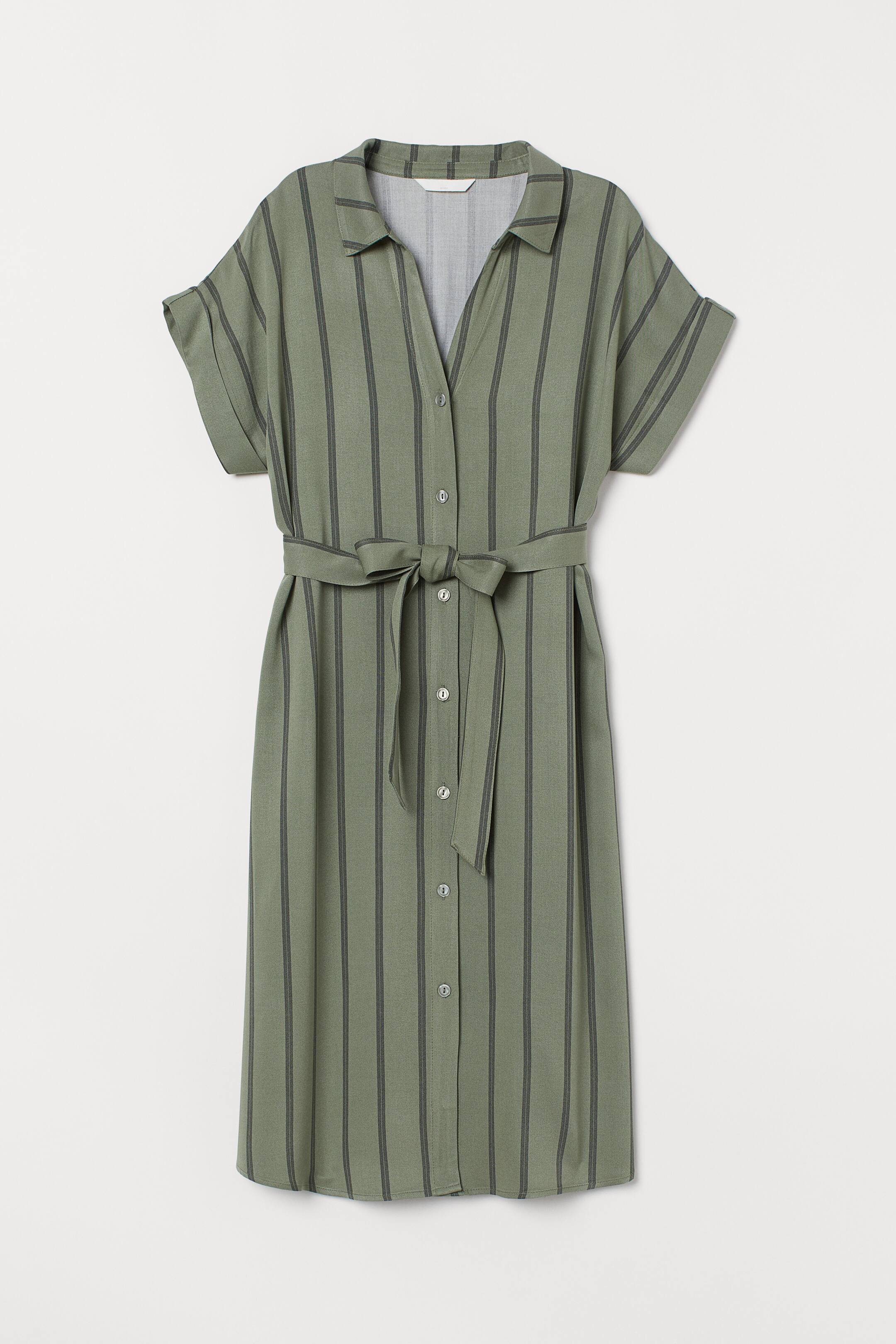 Agrandir l'image: MAMA Robe chemise - Vert kaki/rayé - FEMME | H&M FR 1