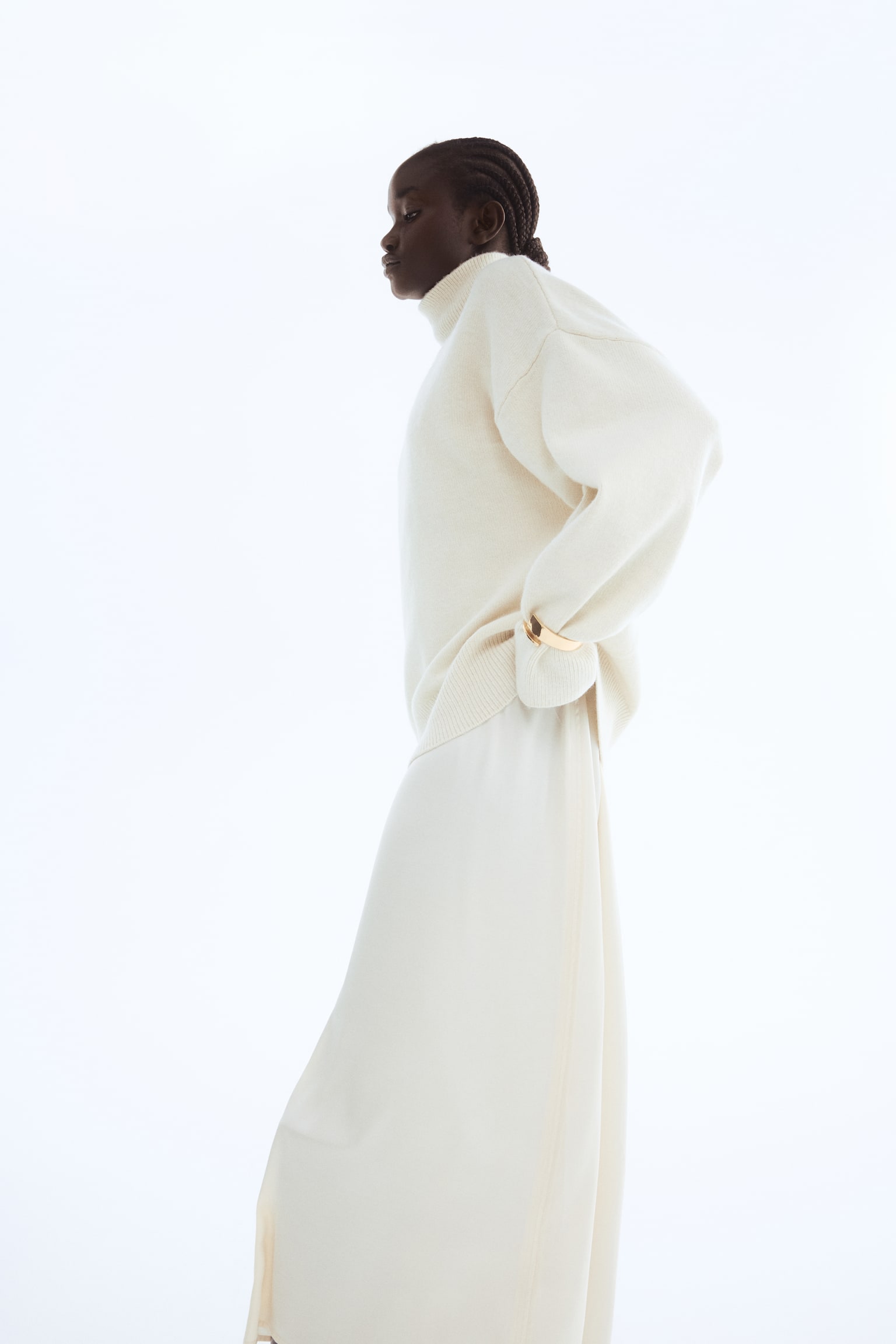 Suéter oversized de cuello alto - Crema/Gris jaspeado oscuro - 4