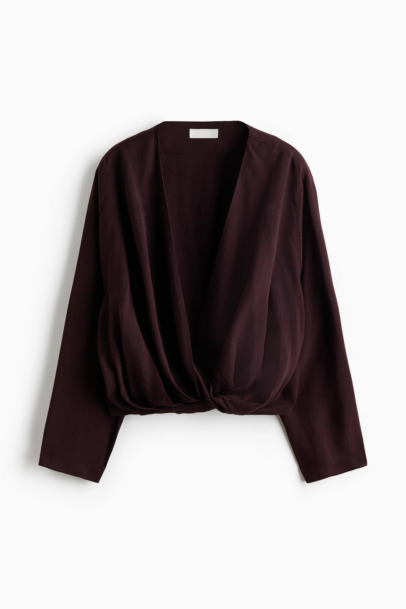 Linen-blend wrap blouse - Dark brown/Cream - 1