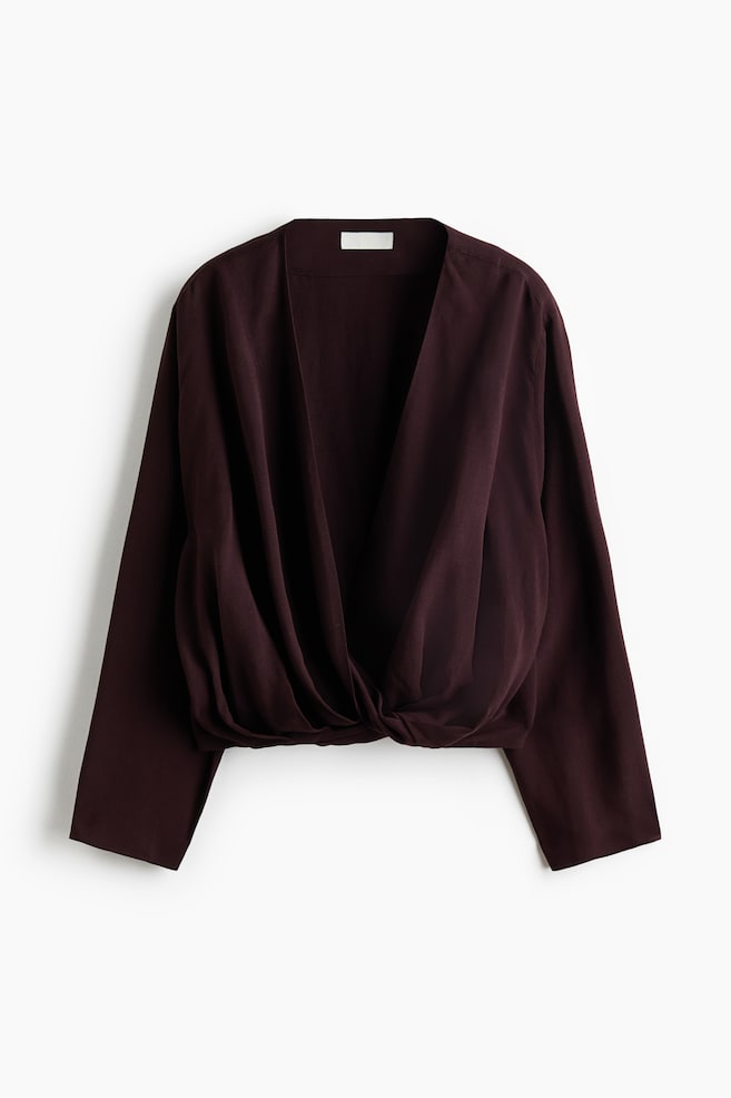 Wickelbluse aus Leinenmix - Dunkelbraun - 1