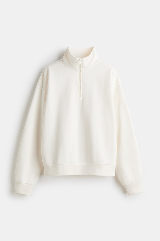 Oversized Half-Zip Sweatshirt - Cream - 1
