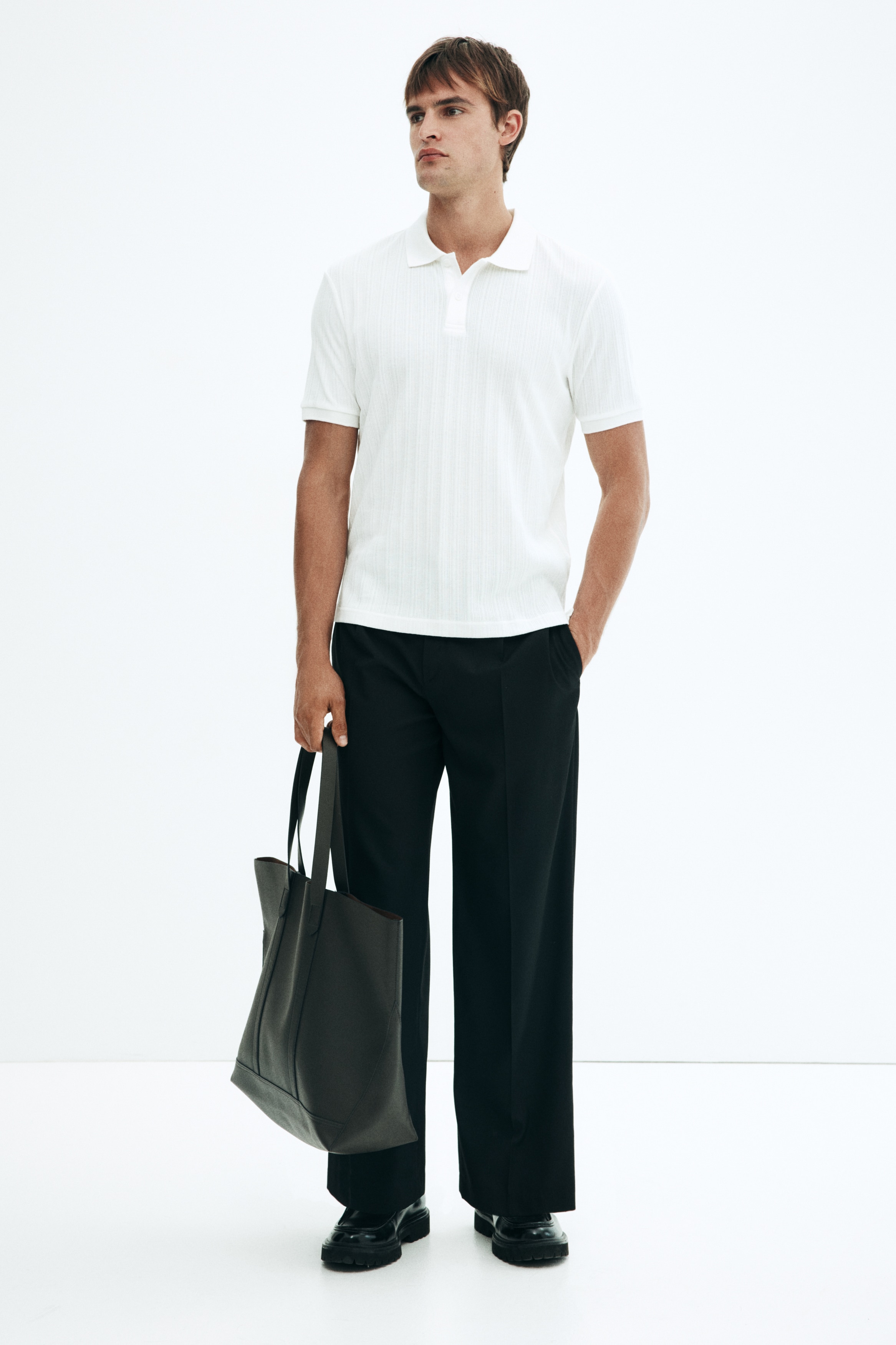 Polo in jersey strutturato Slim Fit - Crema/Grigio chiaro mélange/Bordeaux/Verde scuro/Bianco/Blu navy/Crema