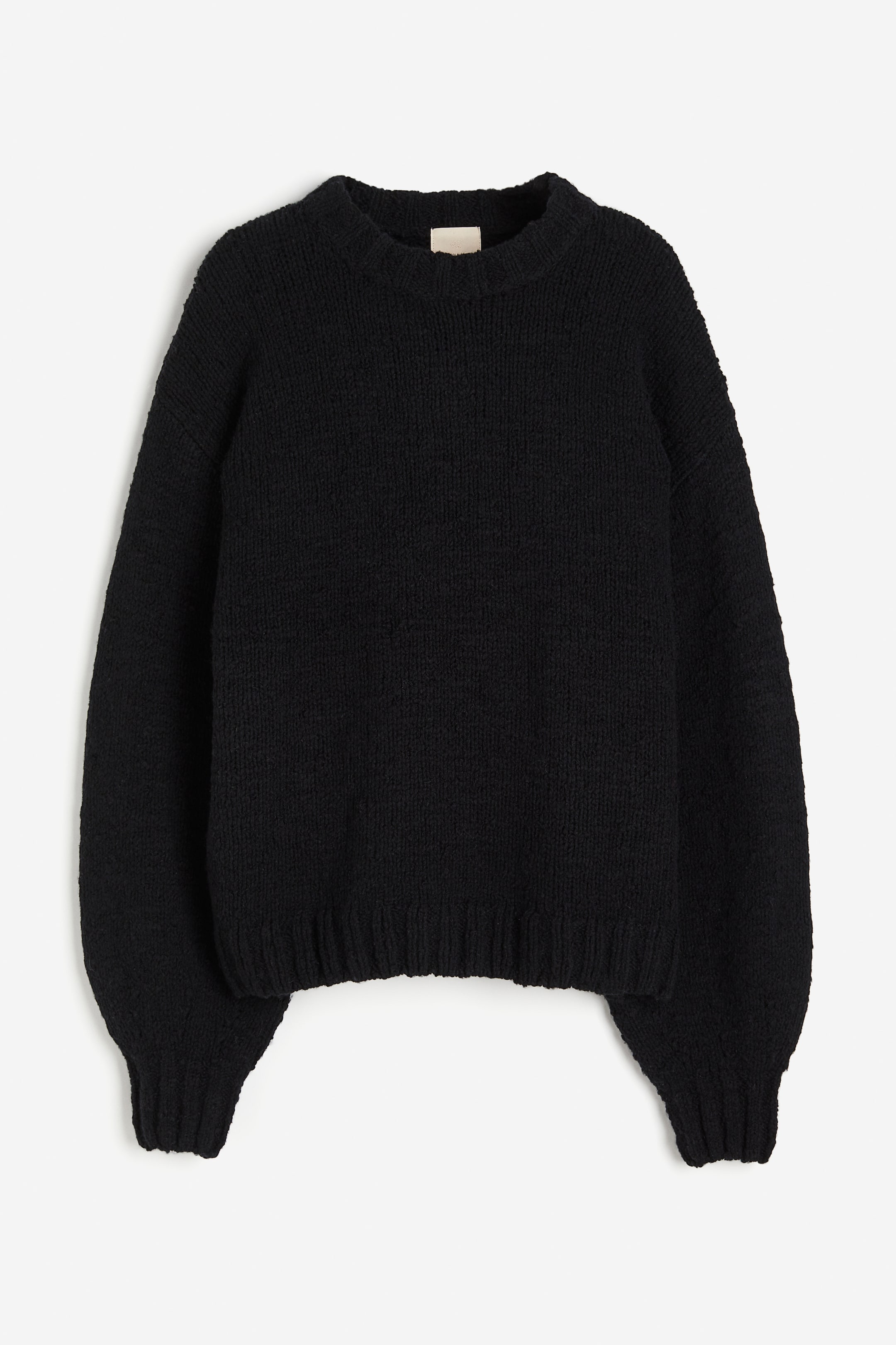 Wool-blend Sweater - Round Neck - Extra-long sleeve - Black - Ladies ...