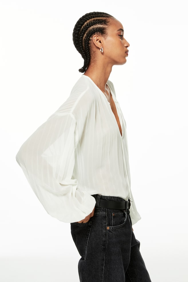Pleated blouse - White/Black/Striped - 4