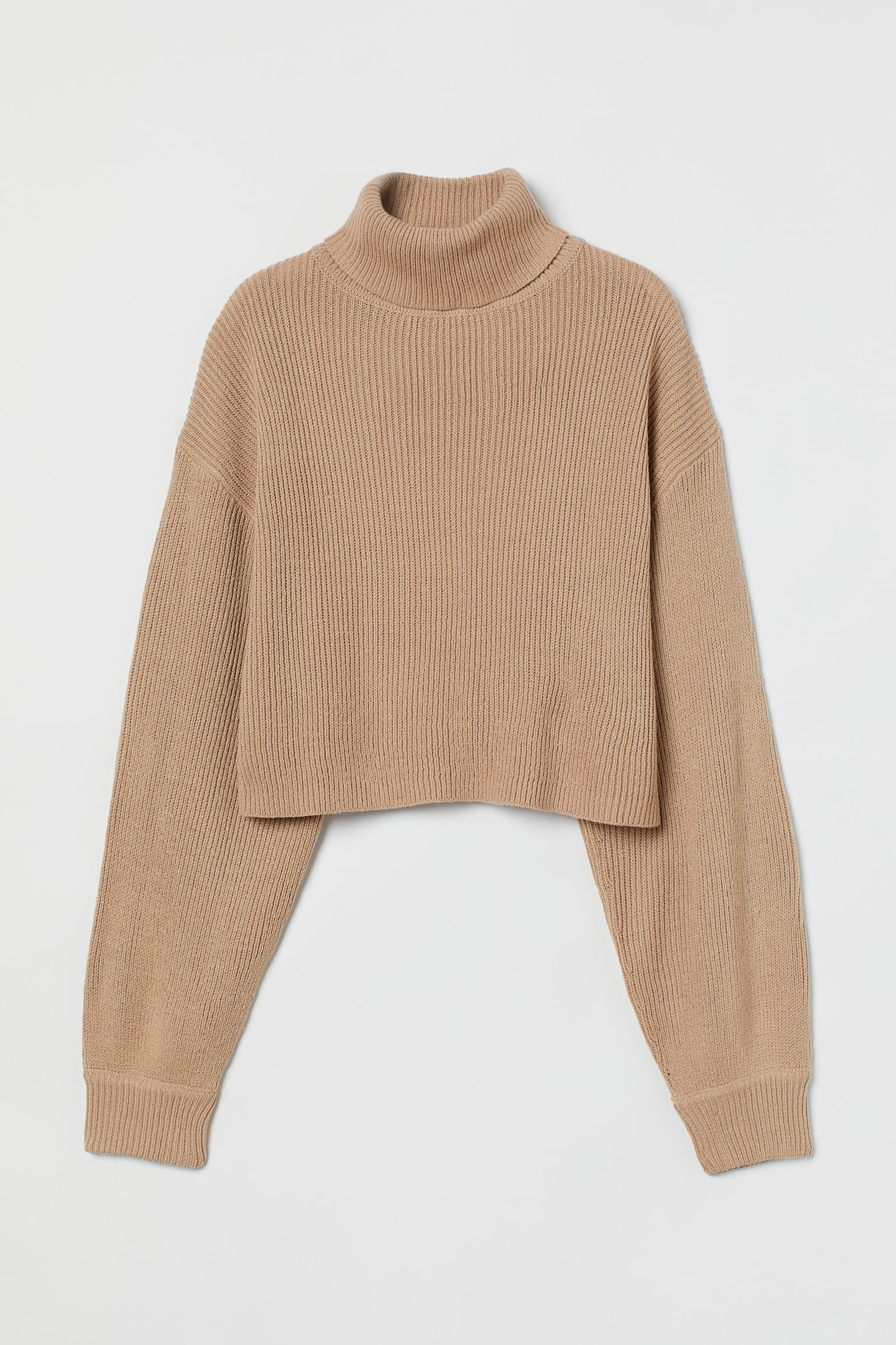 Cropped polo-neck jumper - Beige