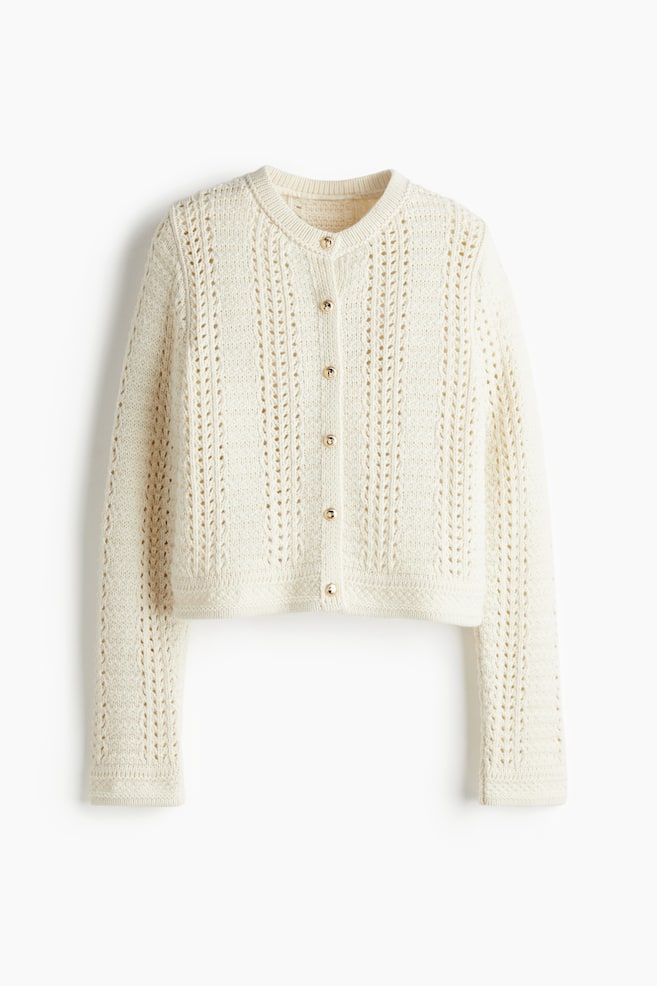 Pointelle-knit cardigan - Cream/Grey marl - 1