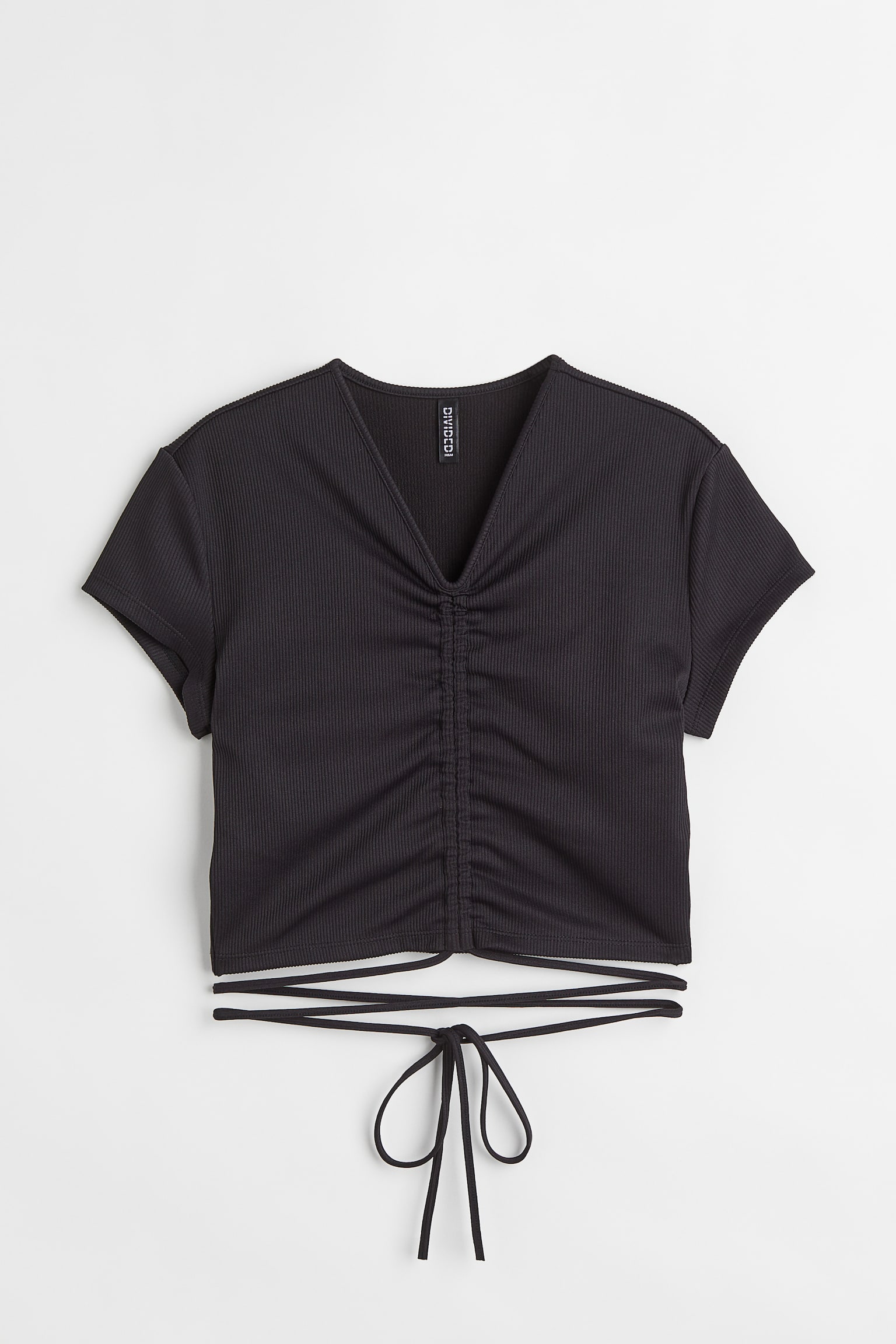 Cropped Tie Detail Top - Black - 1