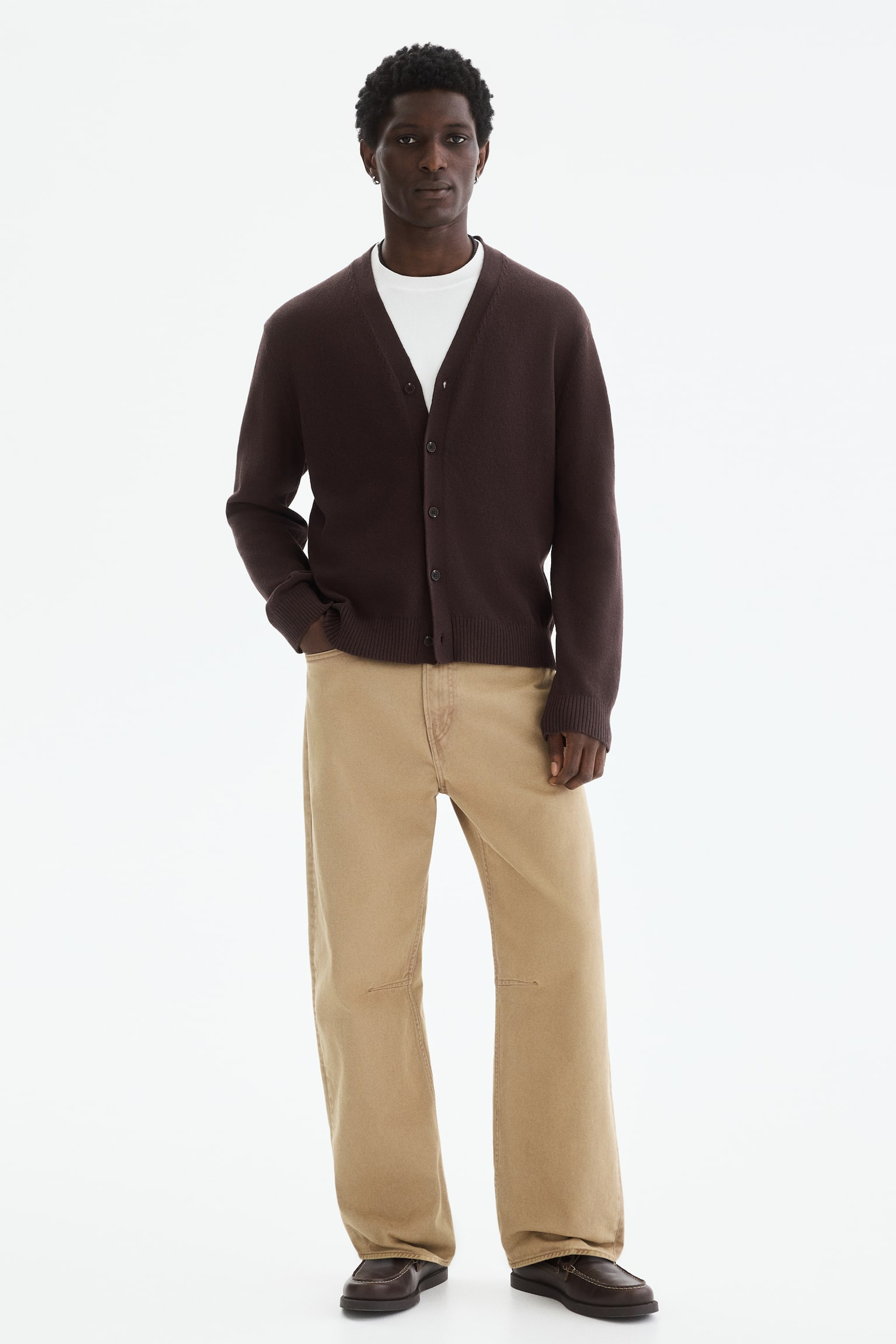 Relaxed Fit Cardigan - Dark brown/Beige - 5