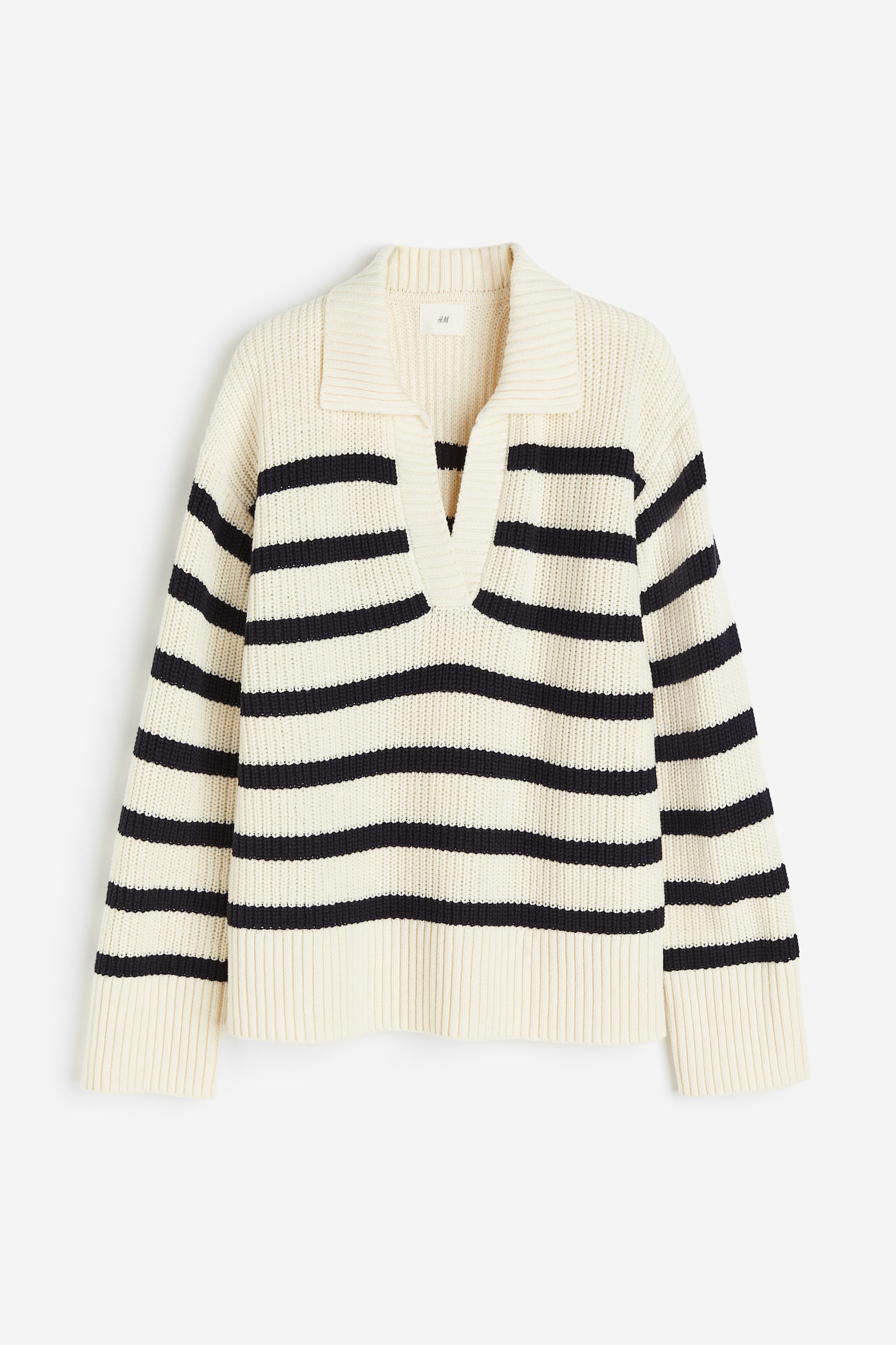 Rib-knit polo jumper - Cream/Black striped/Black/White striped - 2