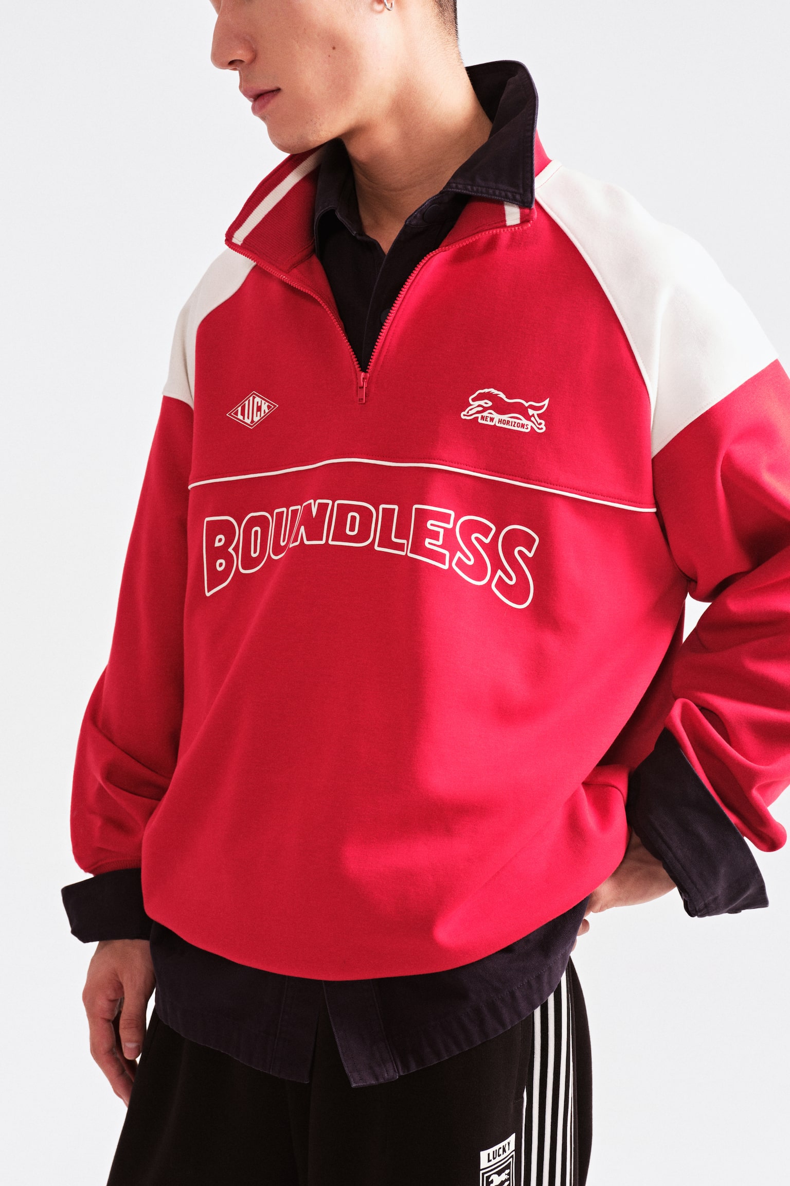 Loose Fit Printed zip-top sweatshirt - Red/Boundless - 4