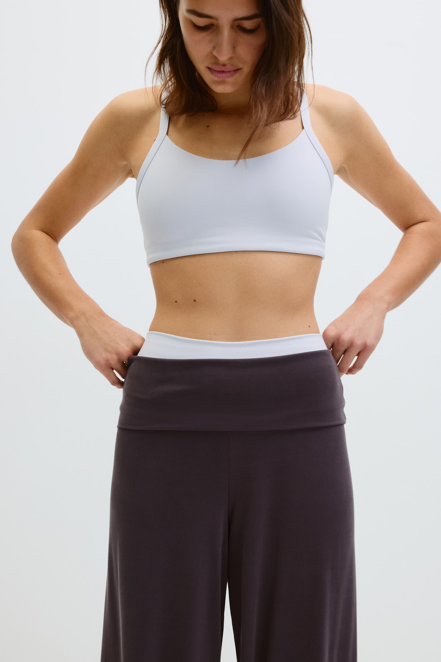 Foldover-waist sports trousers-Plum - 3