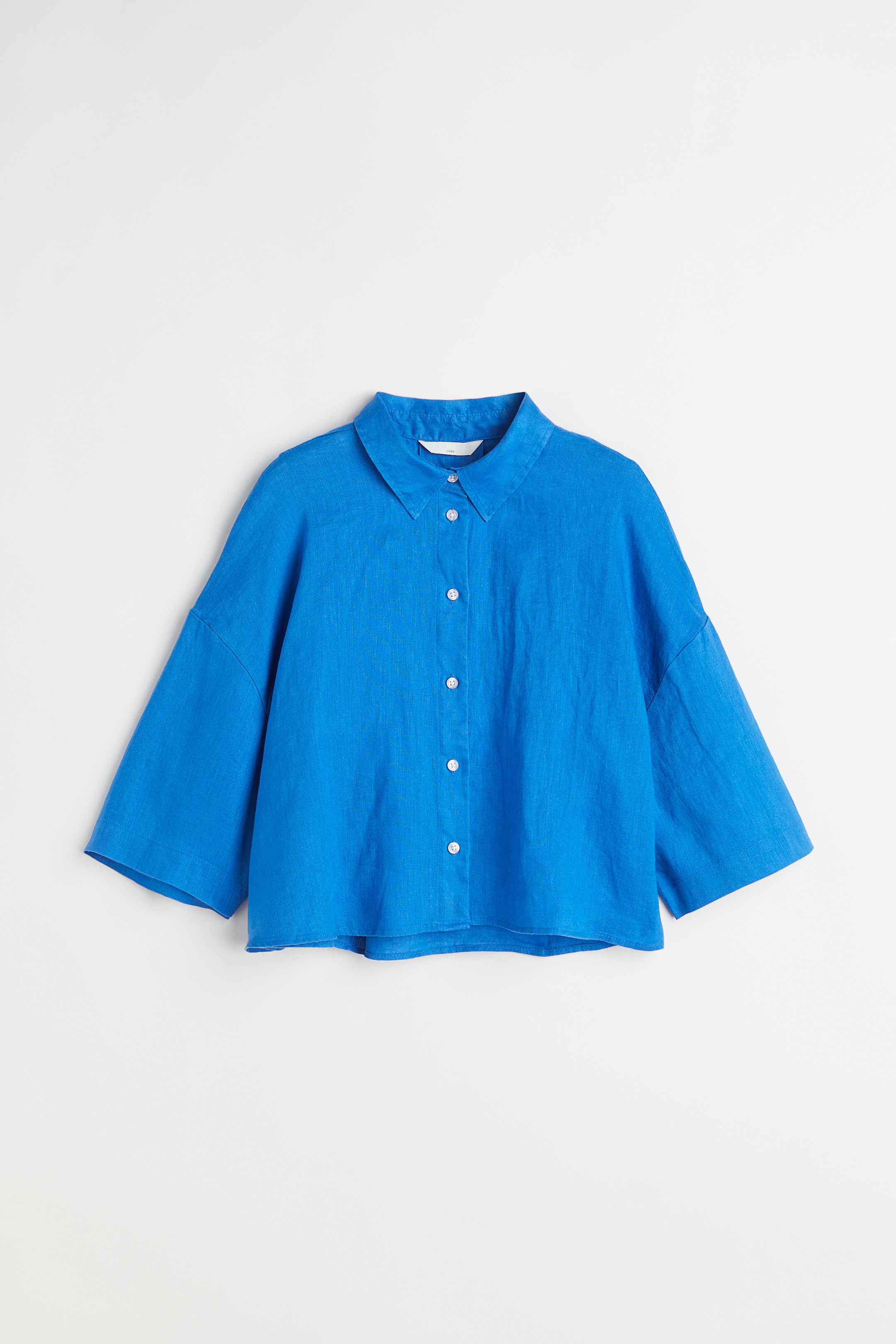 View larger image: Cropped linen shirt - Bright blue - Ladies | H&M 1