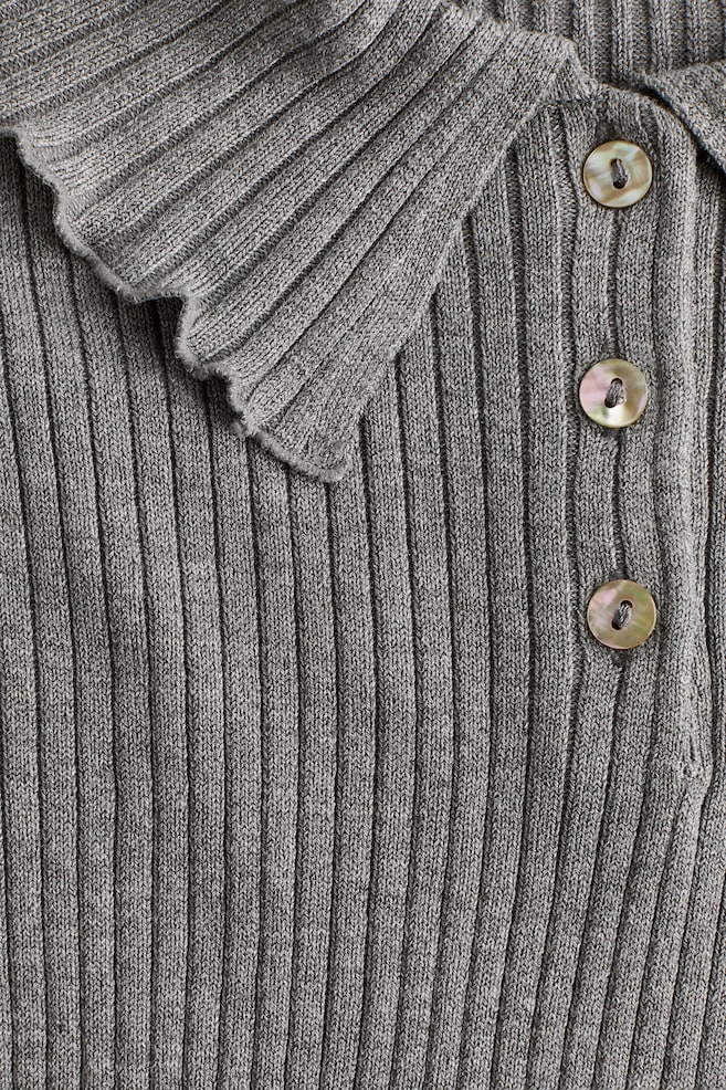 Rib-Knit Polo Sweater-Gray melange - 3