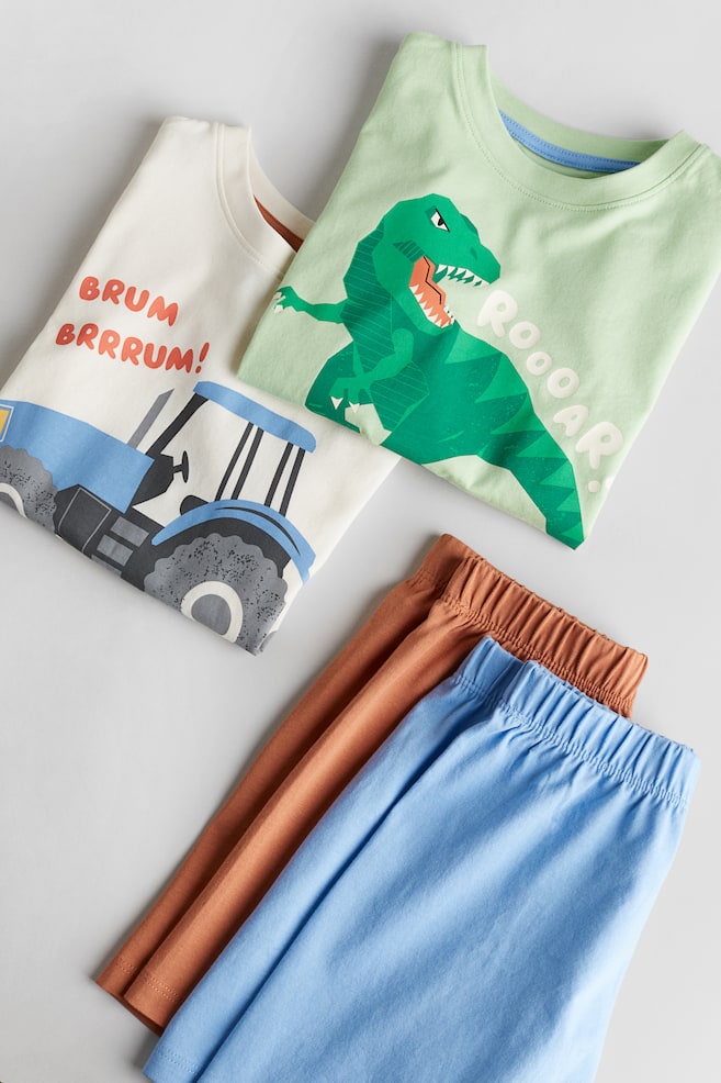 2-pack printed pyjamas - Natural white/Tractor/Green/Dark blue/Green/Roarsome Dino/Light beige/Stars - 1