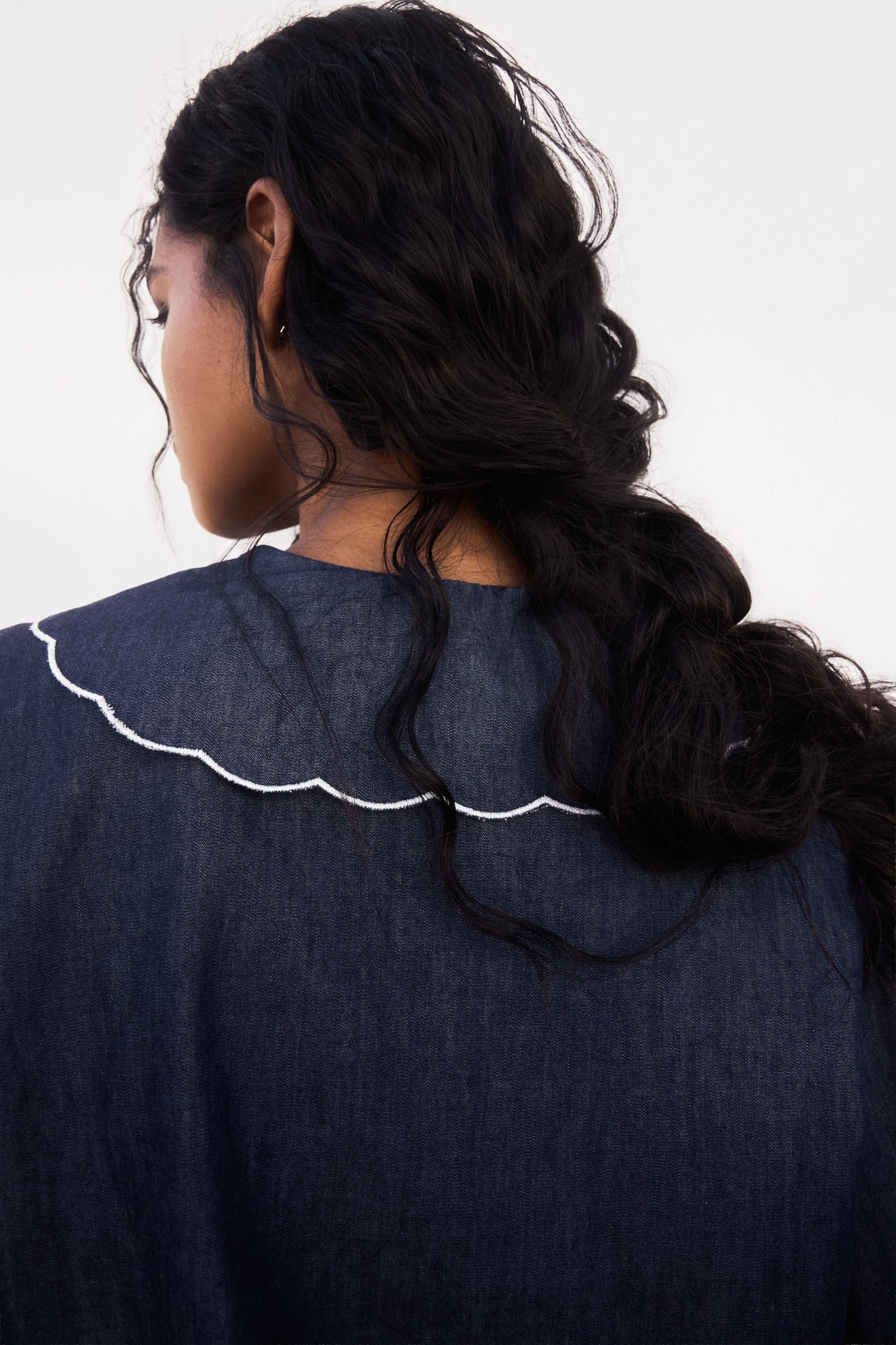 Embroidered-Collar Denim Blouse - image 2