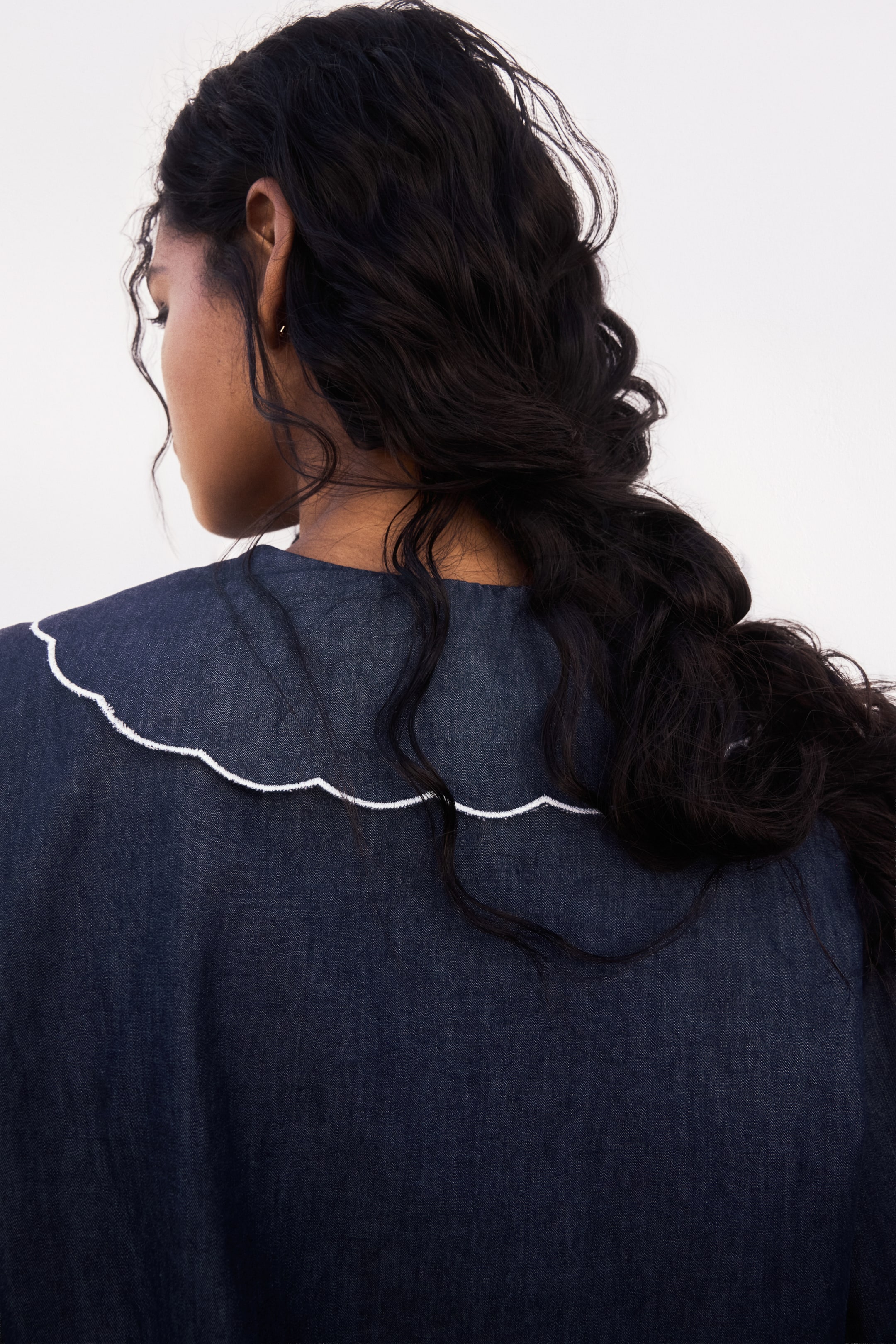 Embroidered-Collar Denim Blouse