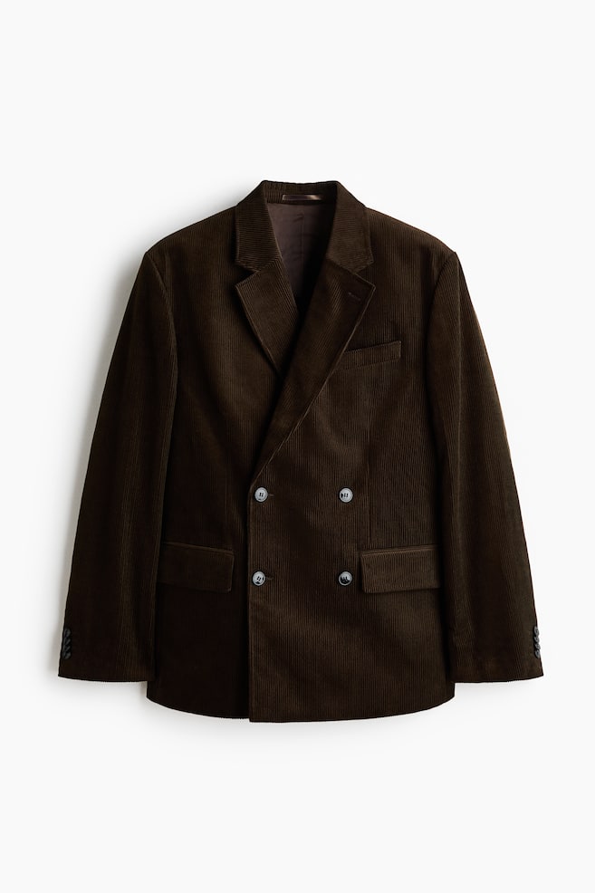 Relaxed Fit Double-breasted corduroy jacket - Dark khaki green/Dark grey - 1