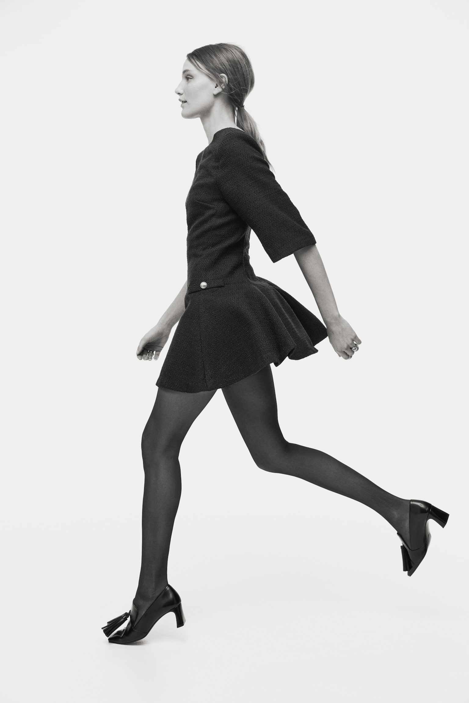 Bouclé dress - Navy blue/Light beige - 1