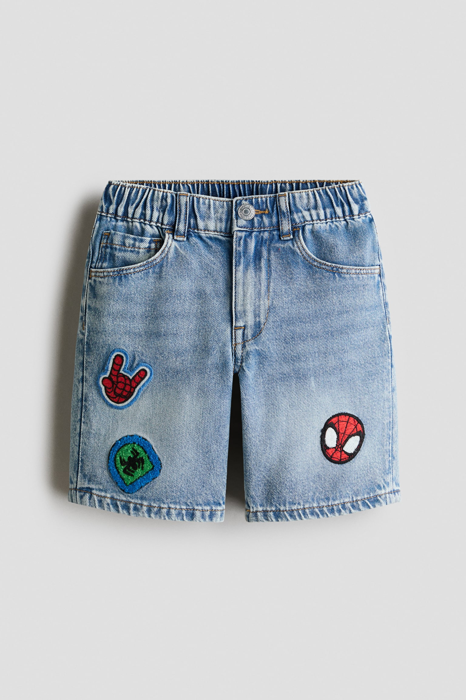 Appliquéd denim shorts