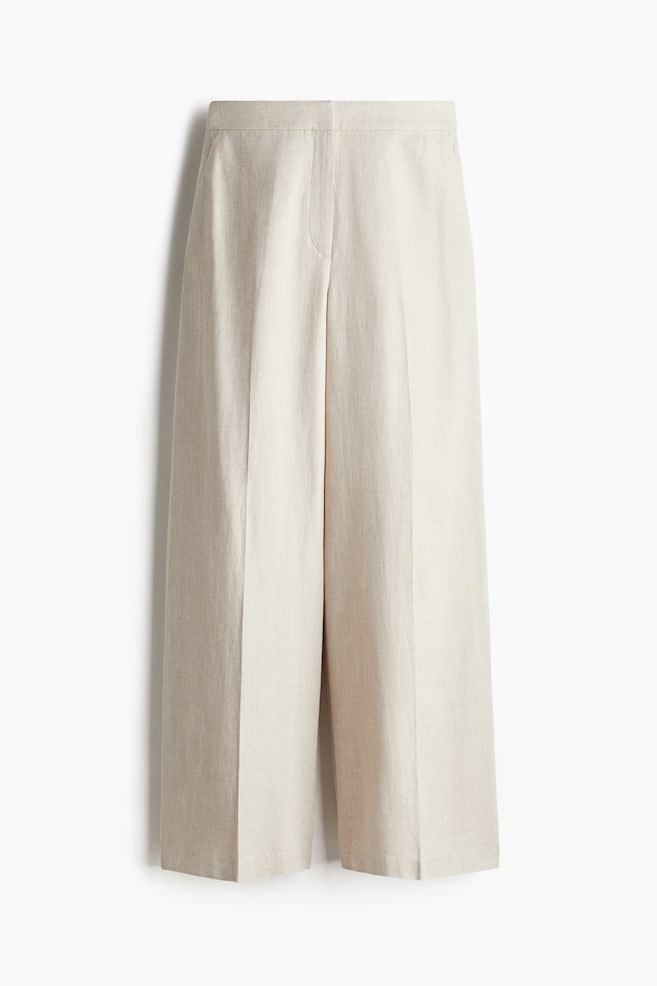 Wide linen-blend trousers - Light beige - 1