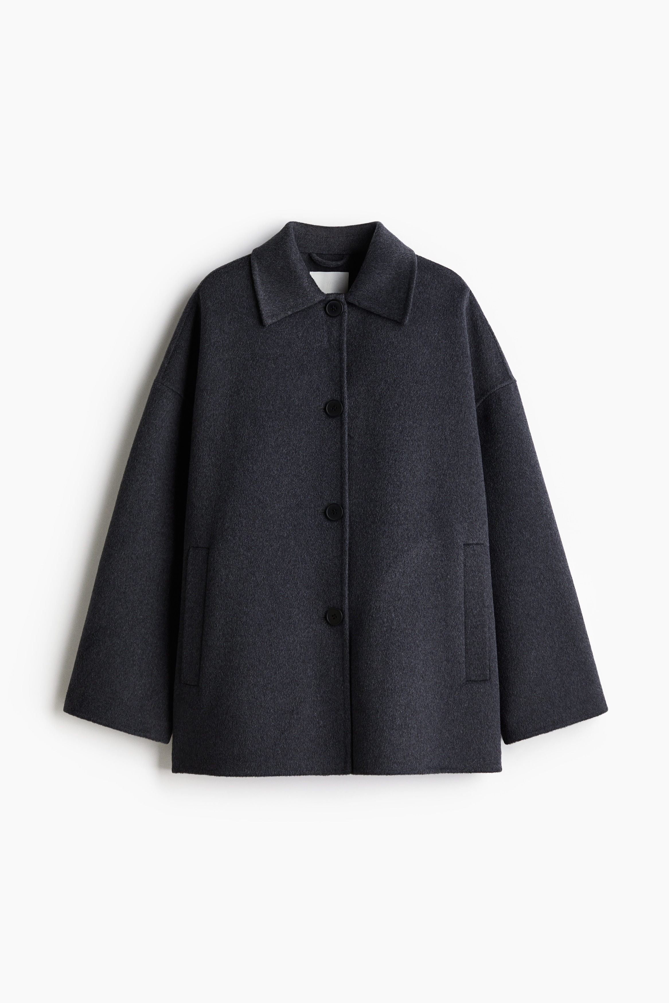 Handgemaakte korte jas van wolmix - Donkergrijs