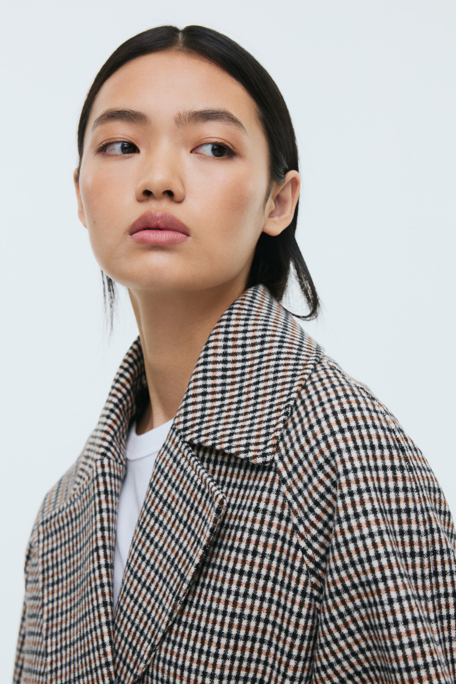 Kabát s vázacím páskem - Světle béžová/kostka/Černá - 6