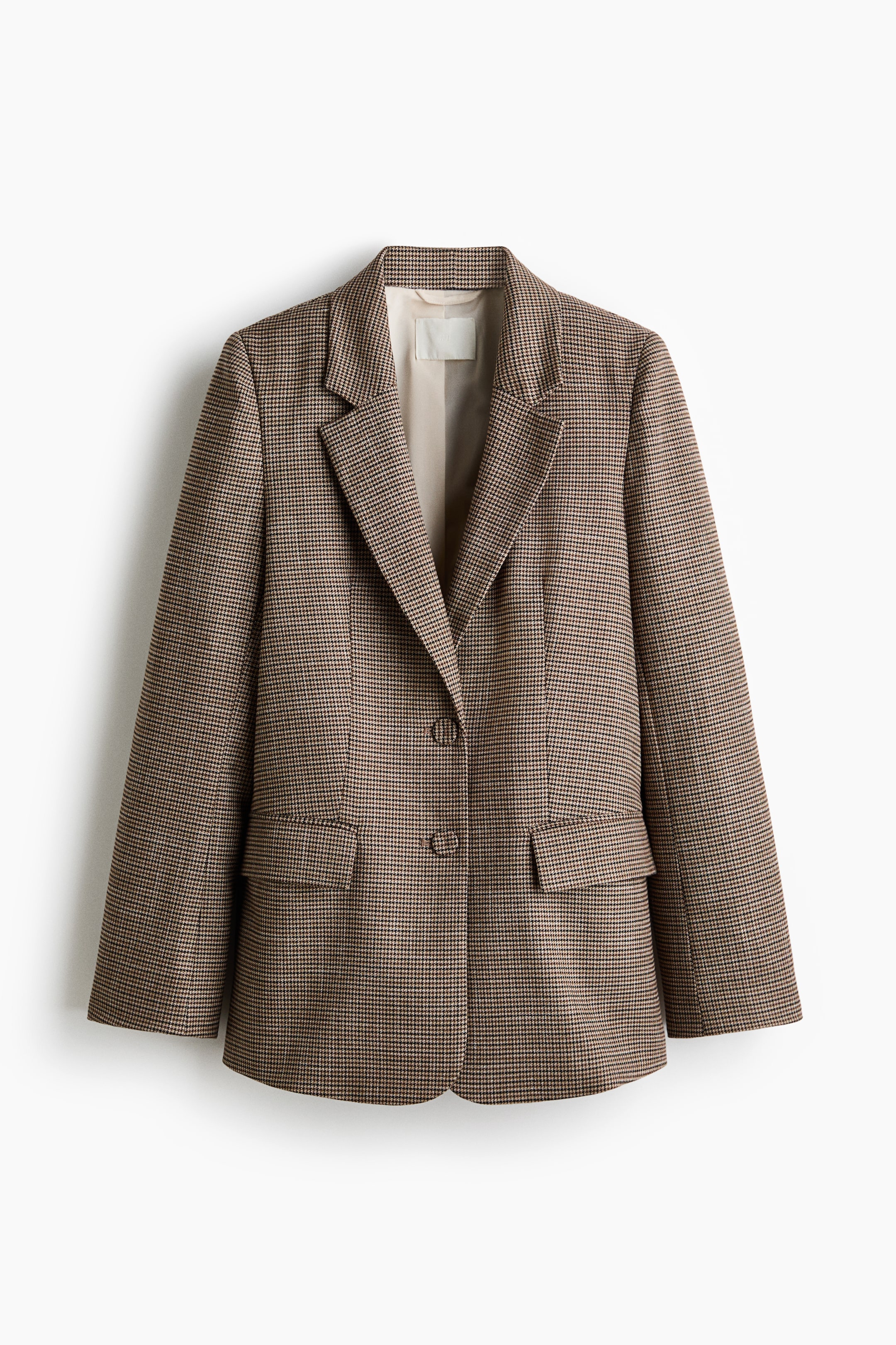 Ampliar la imagen: Blazer de botonadura sencilla - Beige/Diseño pata de gallo - Ladies | H&M MX 1