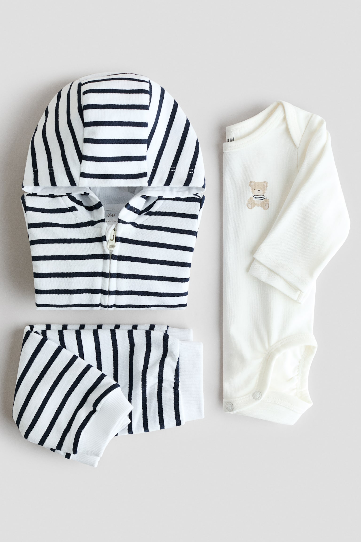 3-piece cotton set - White/Striped/Light beige/Animals - 2