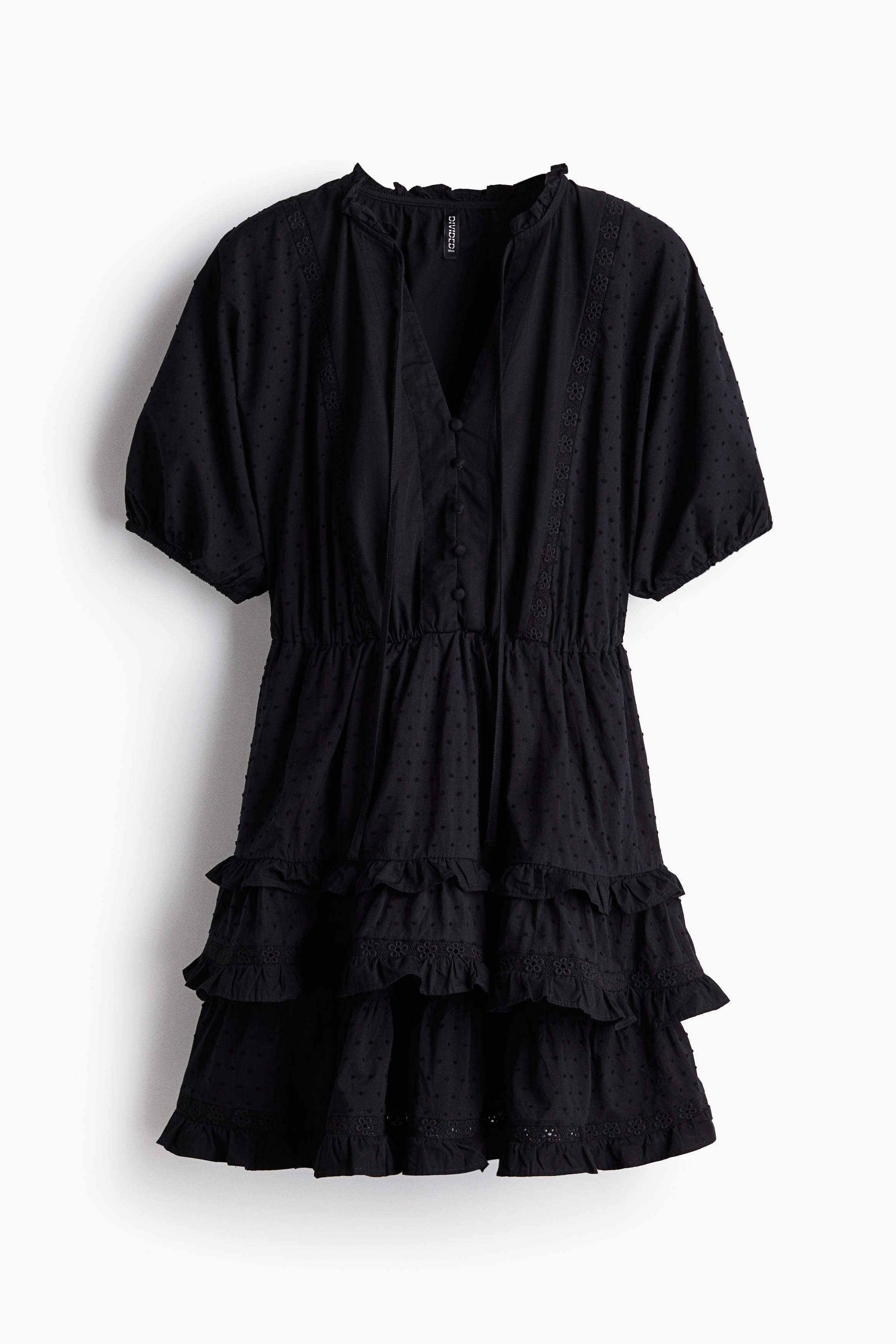 Βαμβακερό φόρεμα με ανάγλυφα πουά - Μαύρο/Λευκό