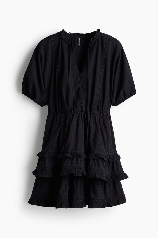 Cotton Plumeti Dress - Black - 1