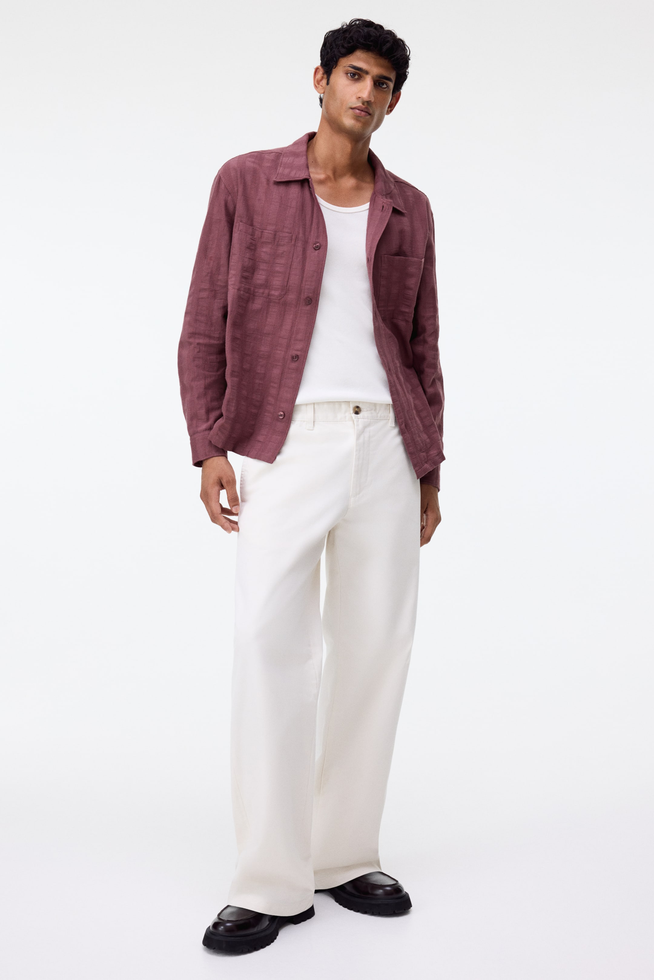 View larger image: Regular Fit Textured cotton shirt - Red - Men | H&M IN 4