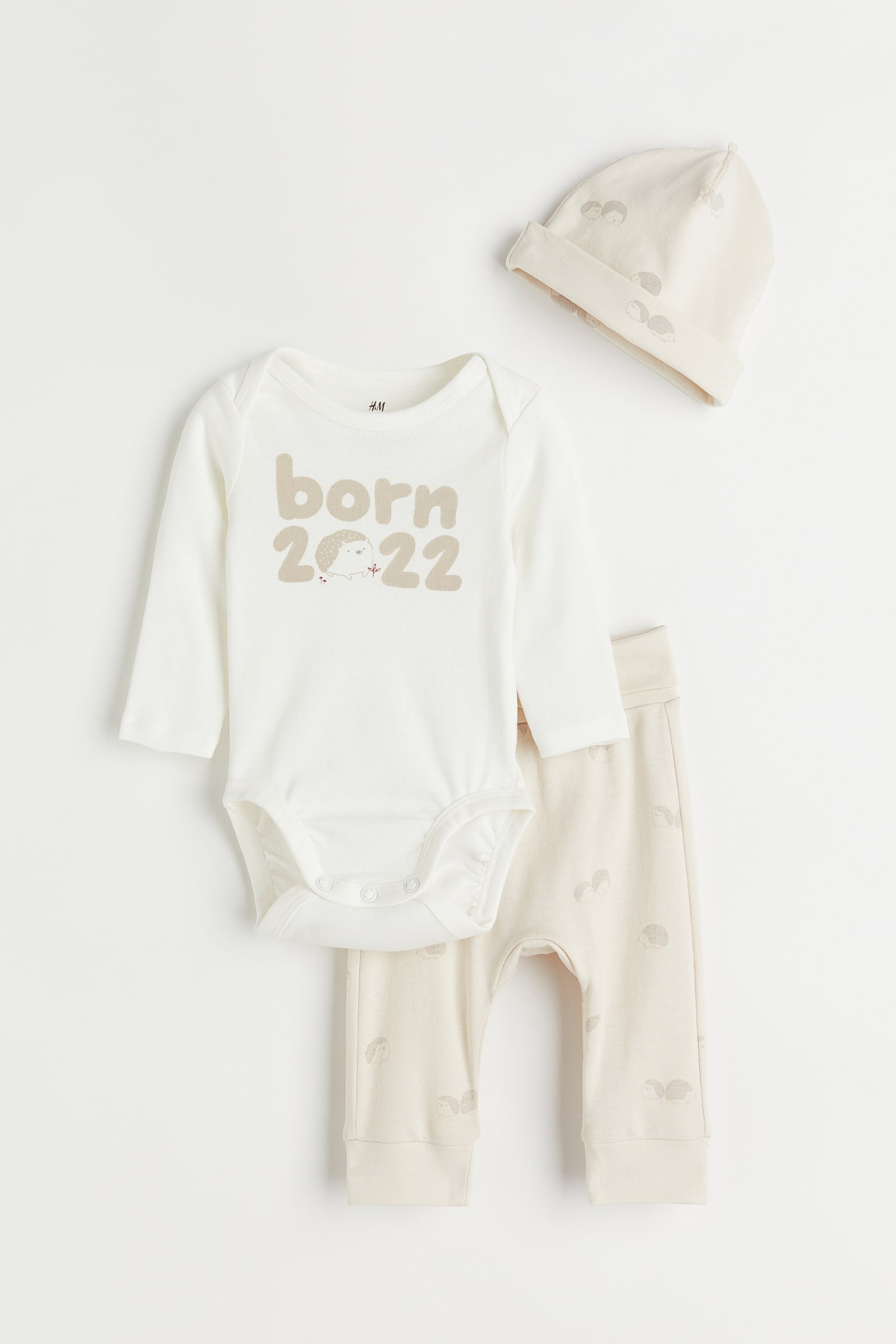 3-piece cotton jersey set - Cream/Born 2022/White/Hot air balloons - 1