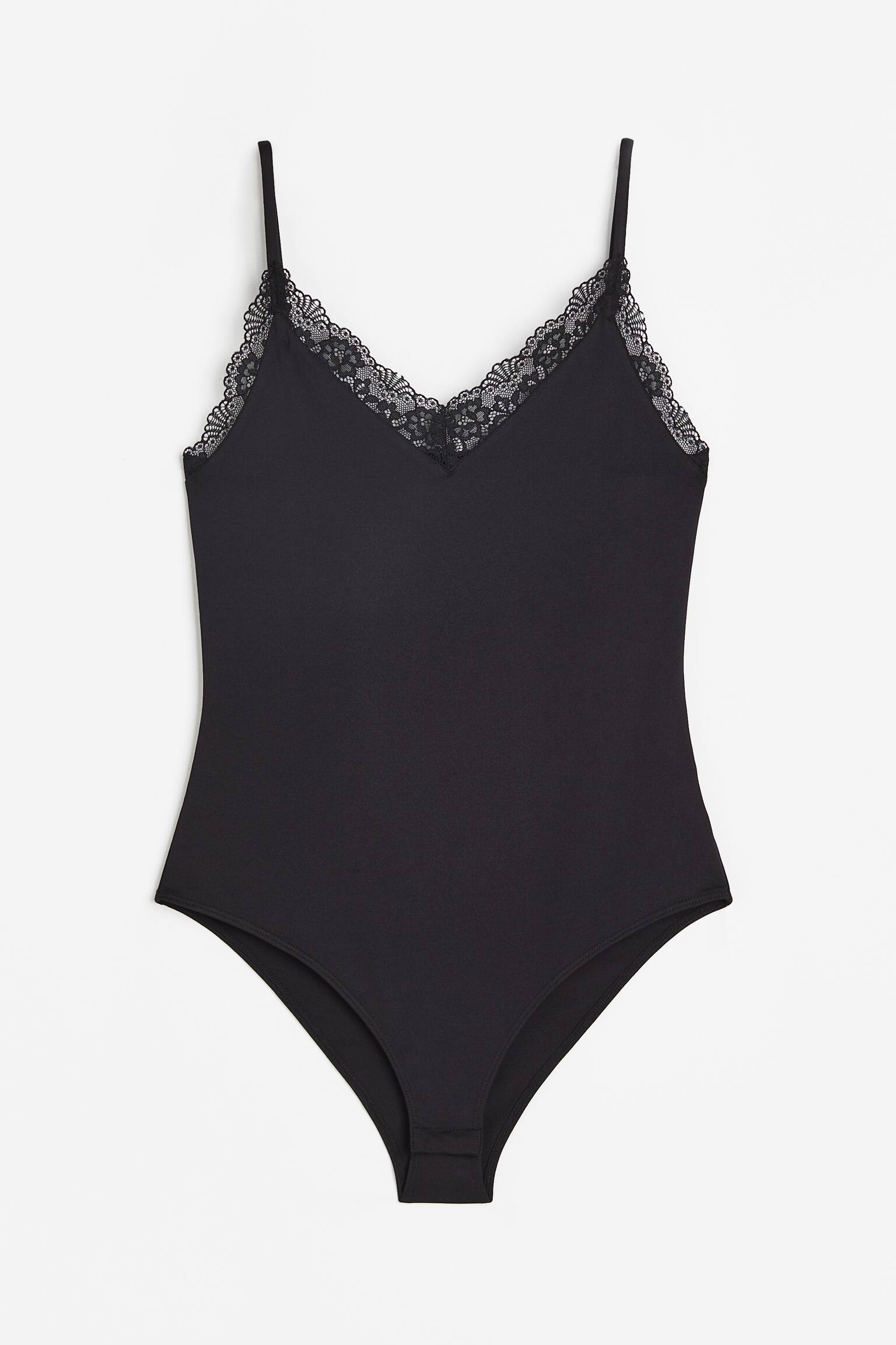 Lace-trimmed jersey body - Black - 1