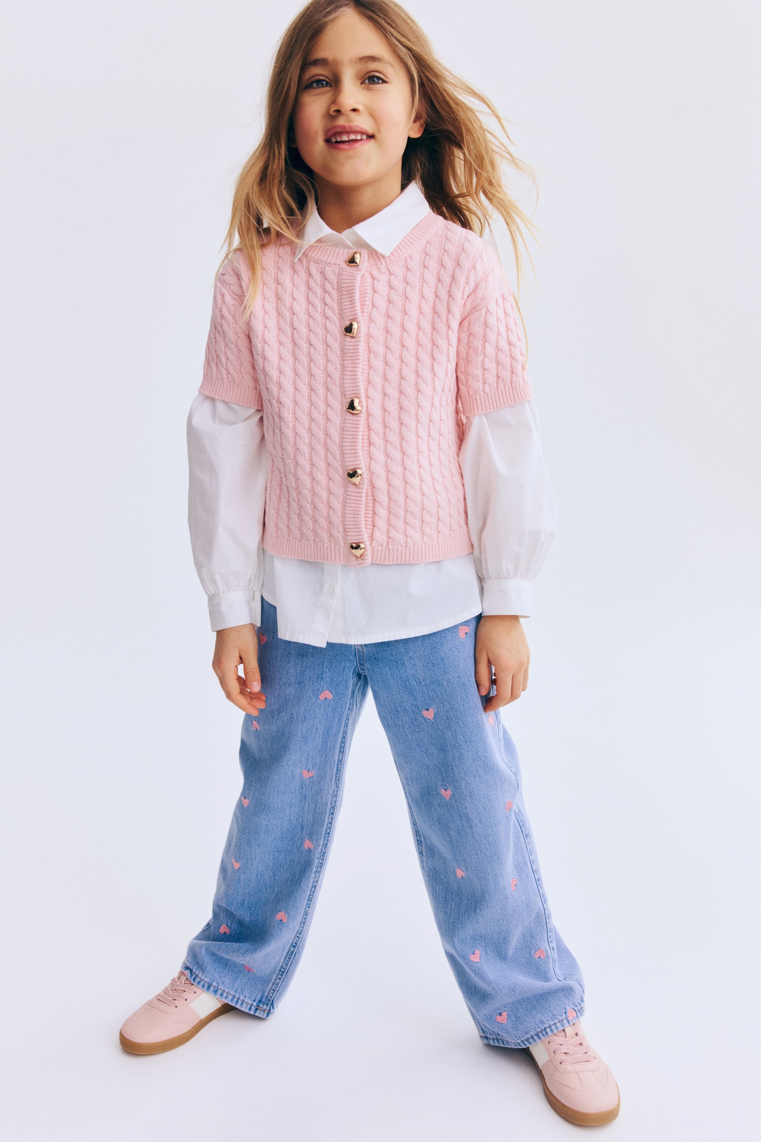 Cable-Knit Cardigan - Light pink/Red/Red - 4