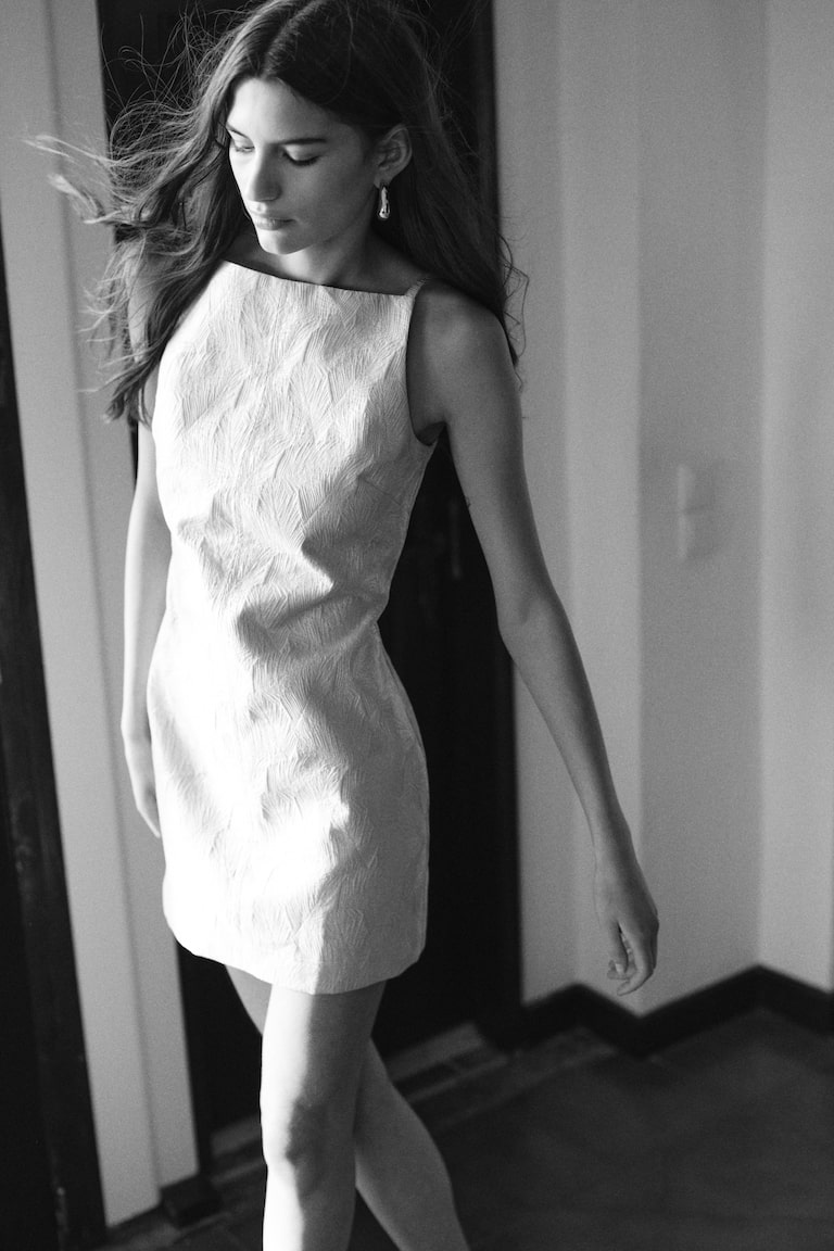 Brocade mini dress Light beige Ladies H&M GB