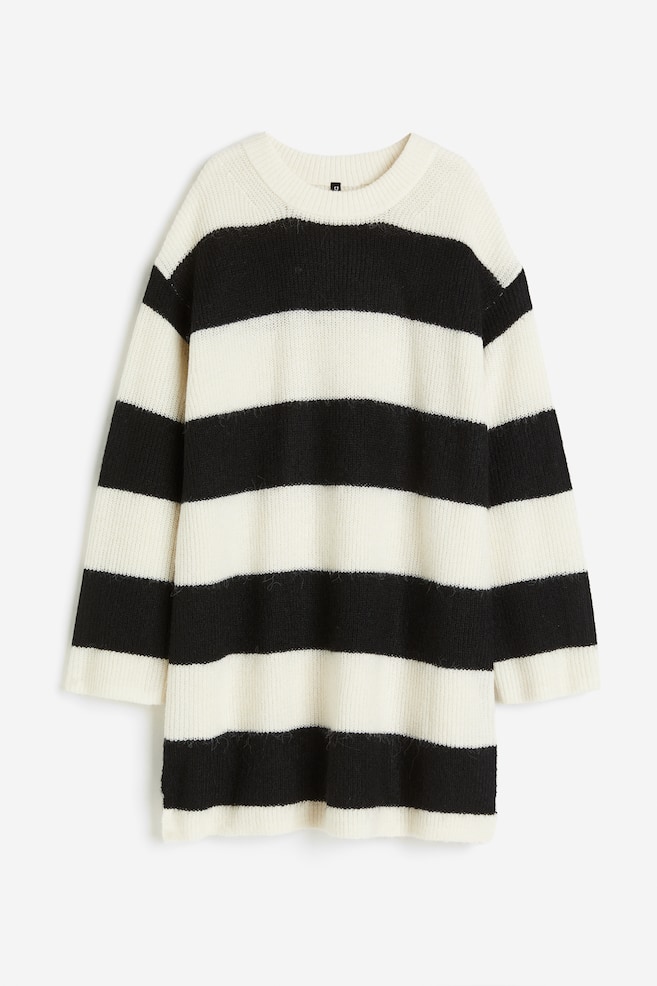 Oversized knitted dress - Cream/Striped/Cream/Dark grey marl - 2