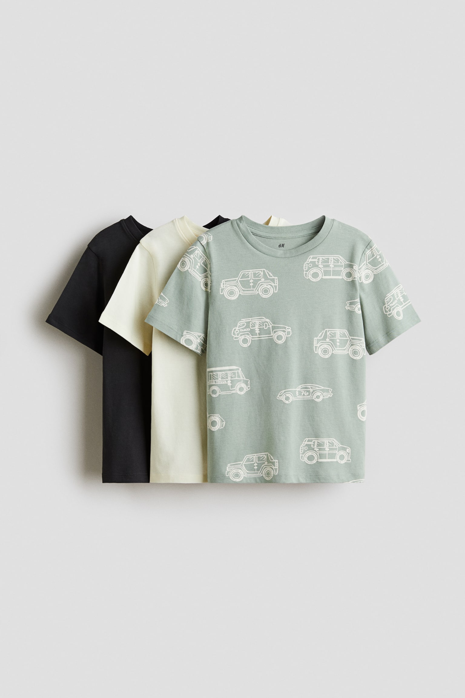 Детские футболки H&M 3-Pack Cotton T-Shirts, цвет: Мятный зелёный — фото 1