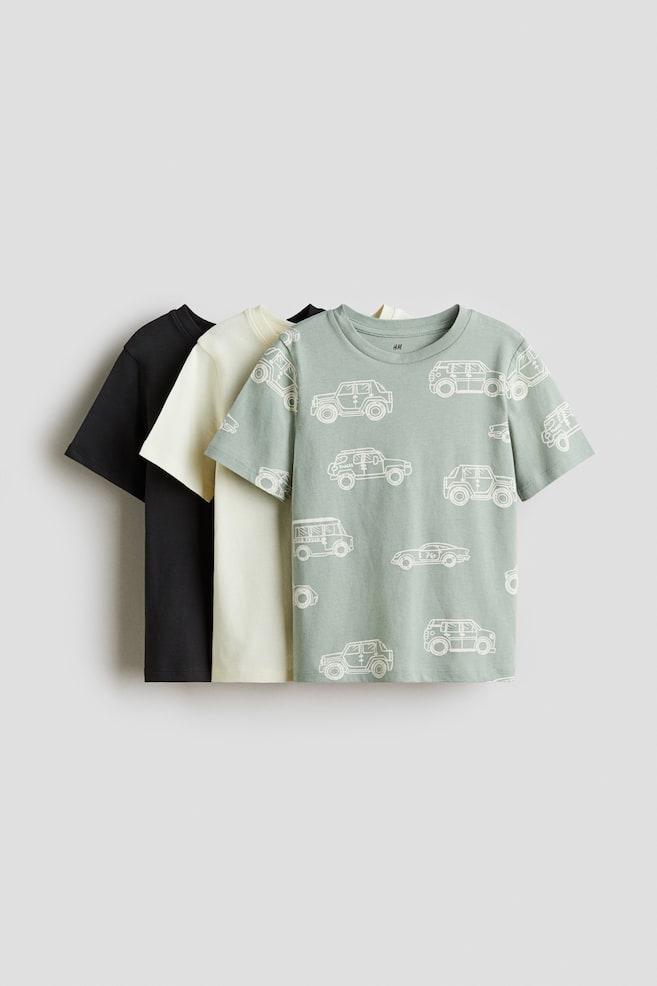 3-Pack Cotton T-Shirts - Mint green/vehicles - 1