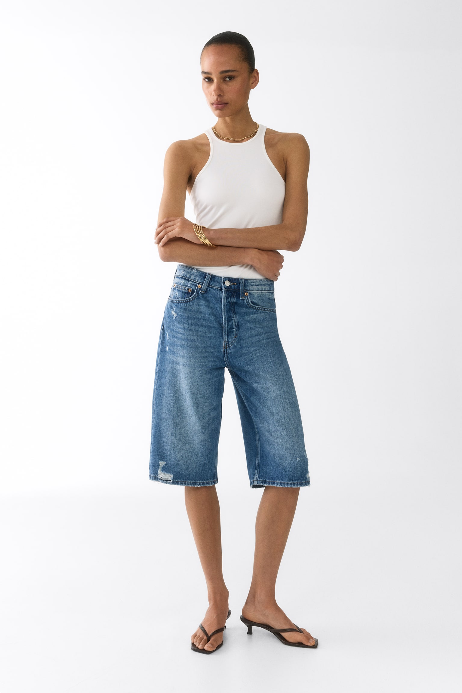 Denim Bermuda shorts - Light denim blue/Dark denim blue/Light denim blue - 1