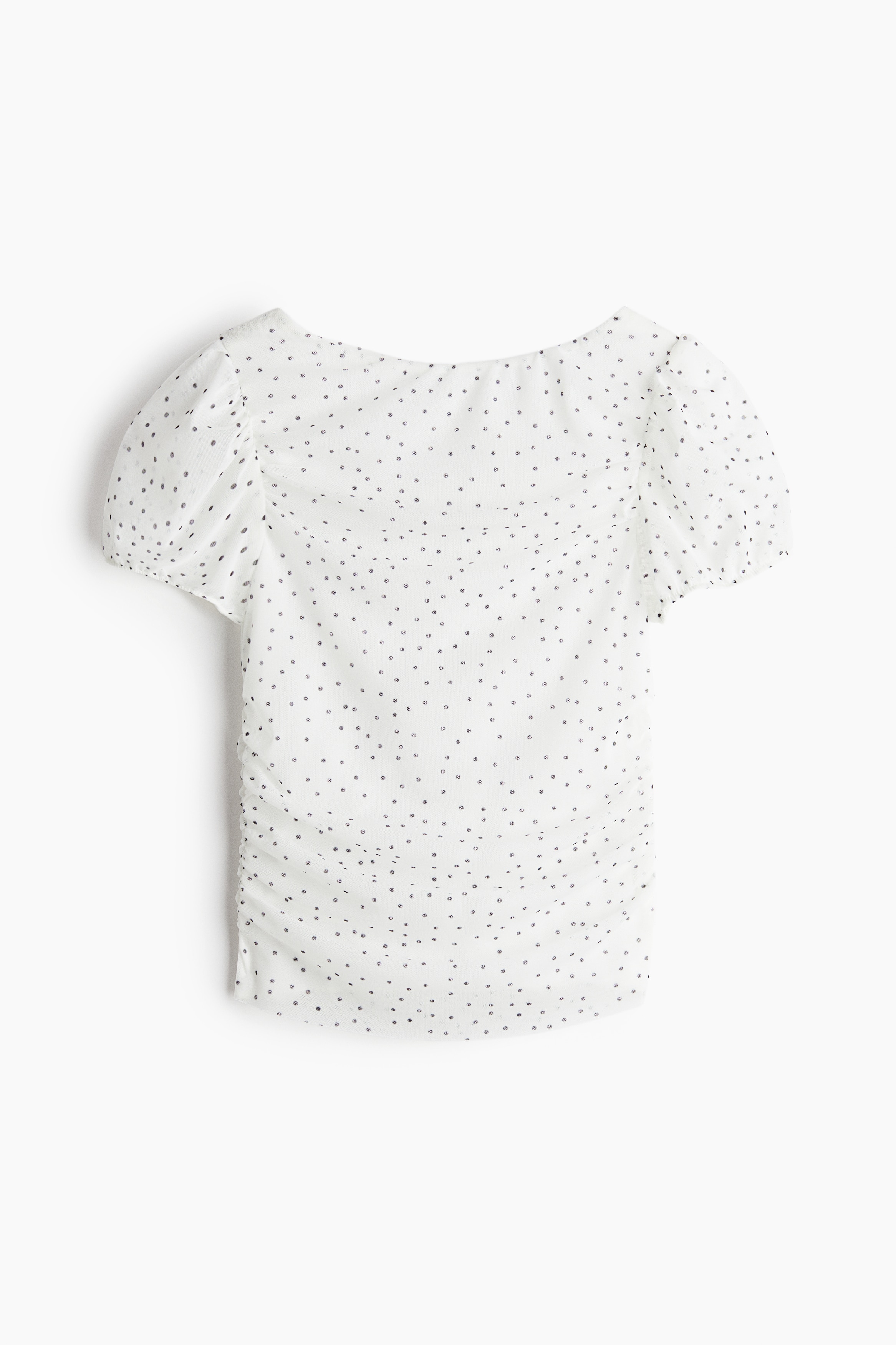 Блуза с драперия - Бял/Точки