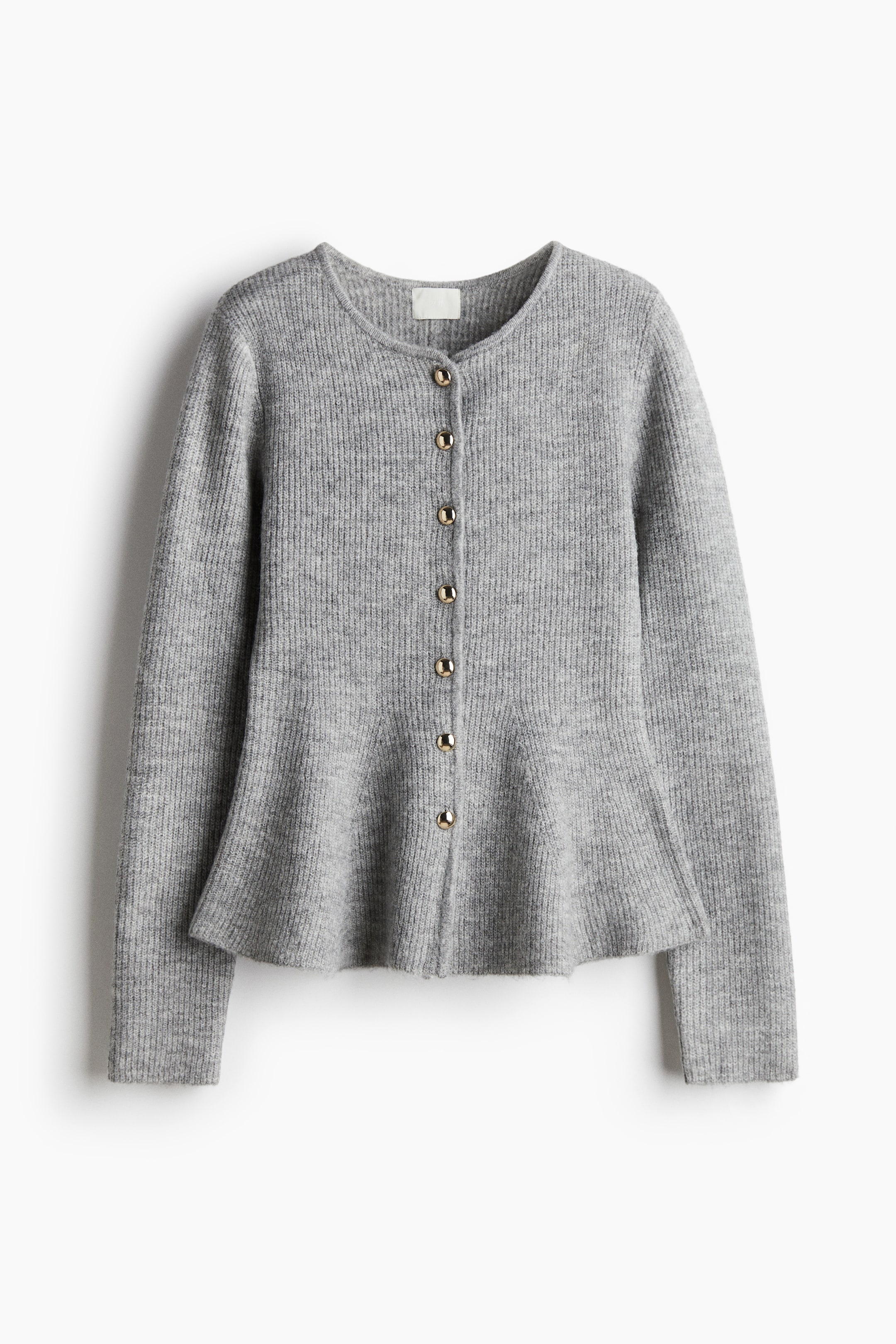 Ver imagen más grande: Cárdigan en punto de canalé con peplum - Light grey marl - MUJER | H&M ES 4