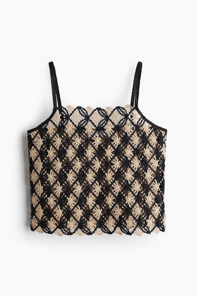 Crochet-look strappy top - Black/Light beige - 1