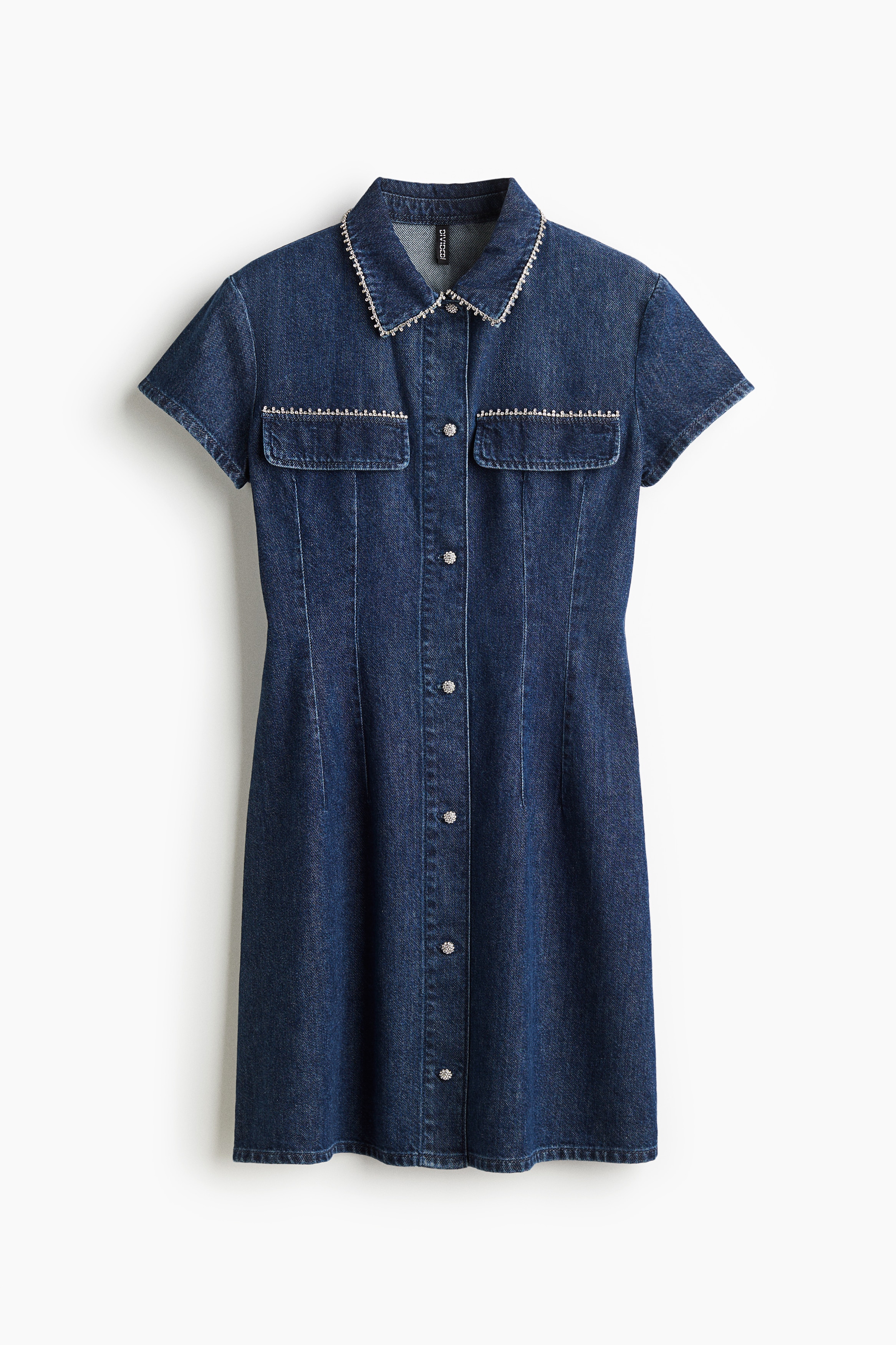 Embellished denim dress - Dark denim blue