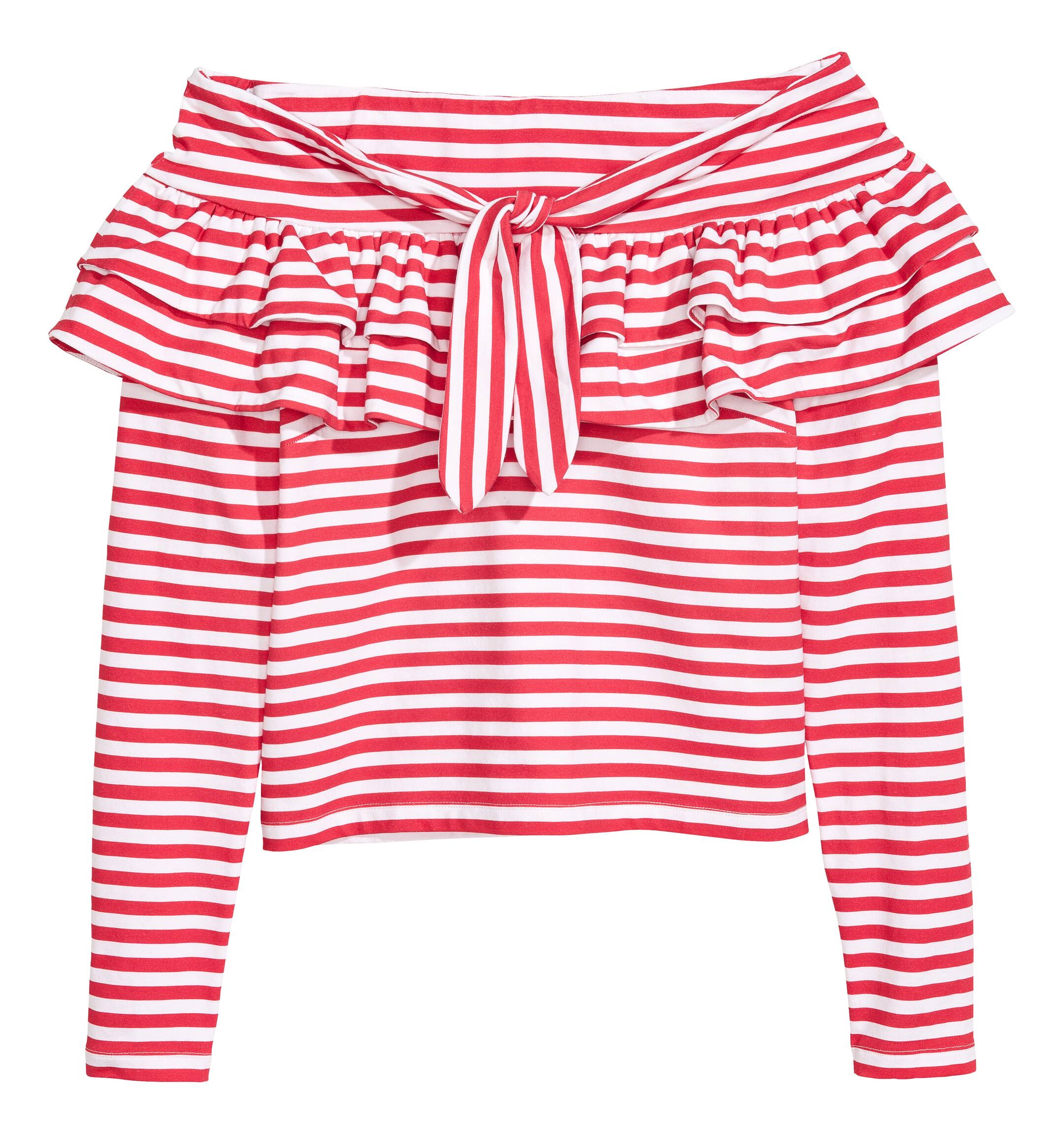 View larger image: Off-the-shoulder top - Red/White striped - Ladies | H&M IE 1