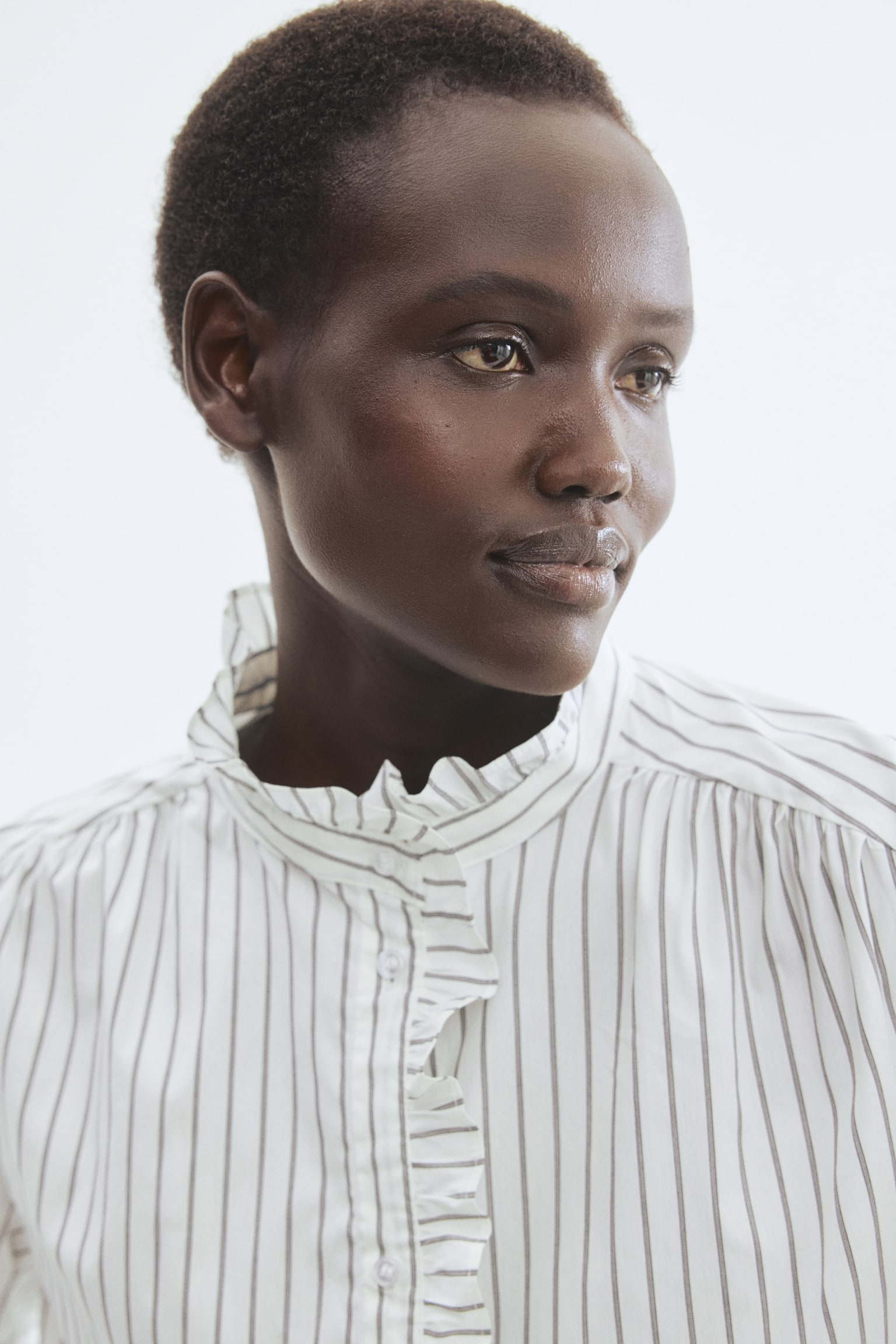 Frill-trimmed blouse - White/Striped - 6