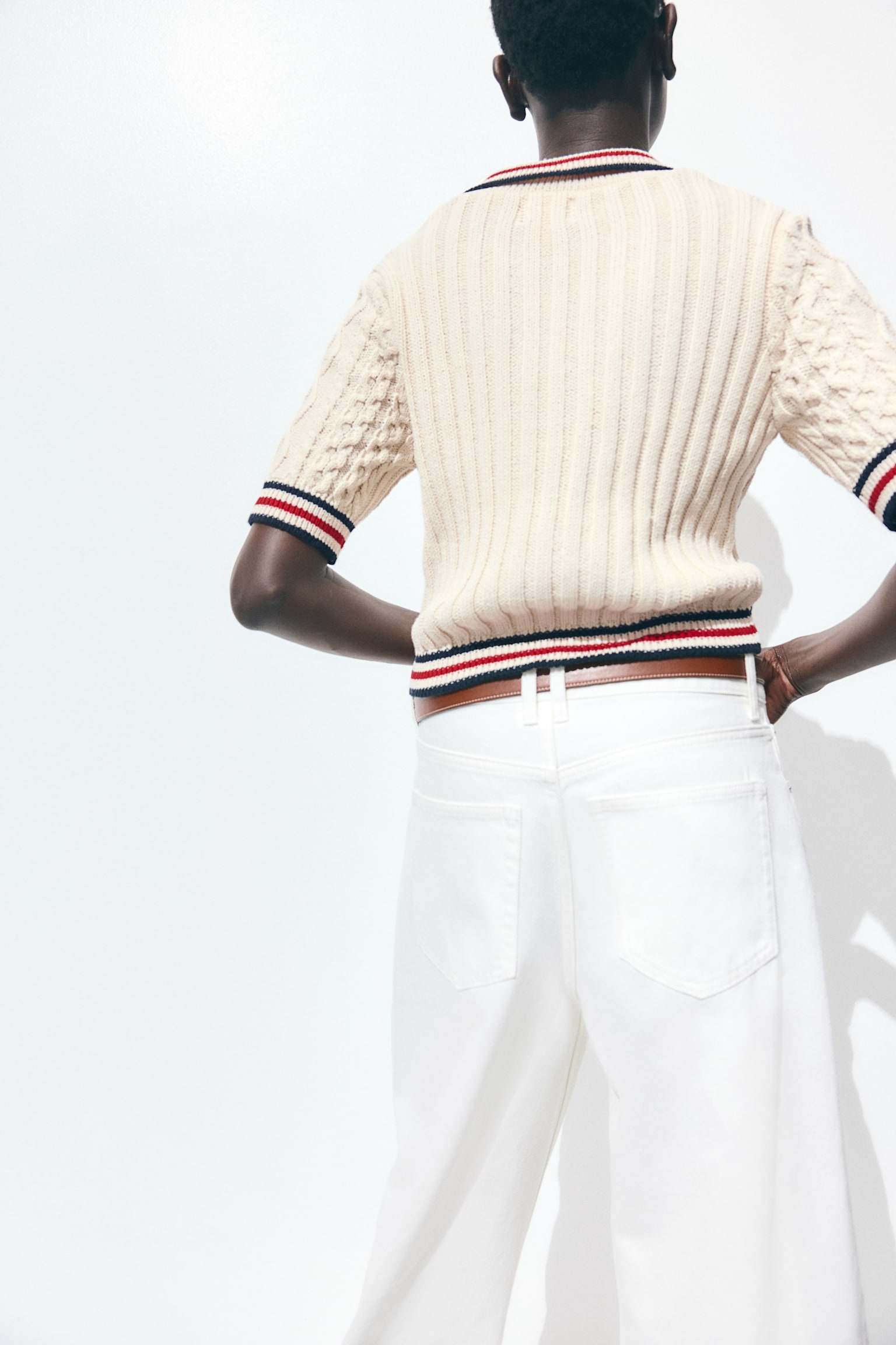 Cable-knit polo shirt - Cream