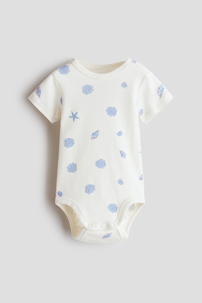 Printed Bodysuit - Cream/seashells/Light dusty pink/hearts/Light khaki green/vehicles/Light dusty blue/cars/Light pink/floral/Cream/floral/Light beige/bears/White/vehicles - 1