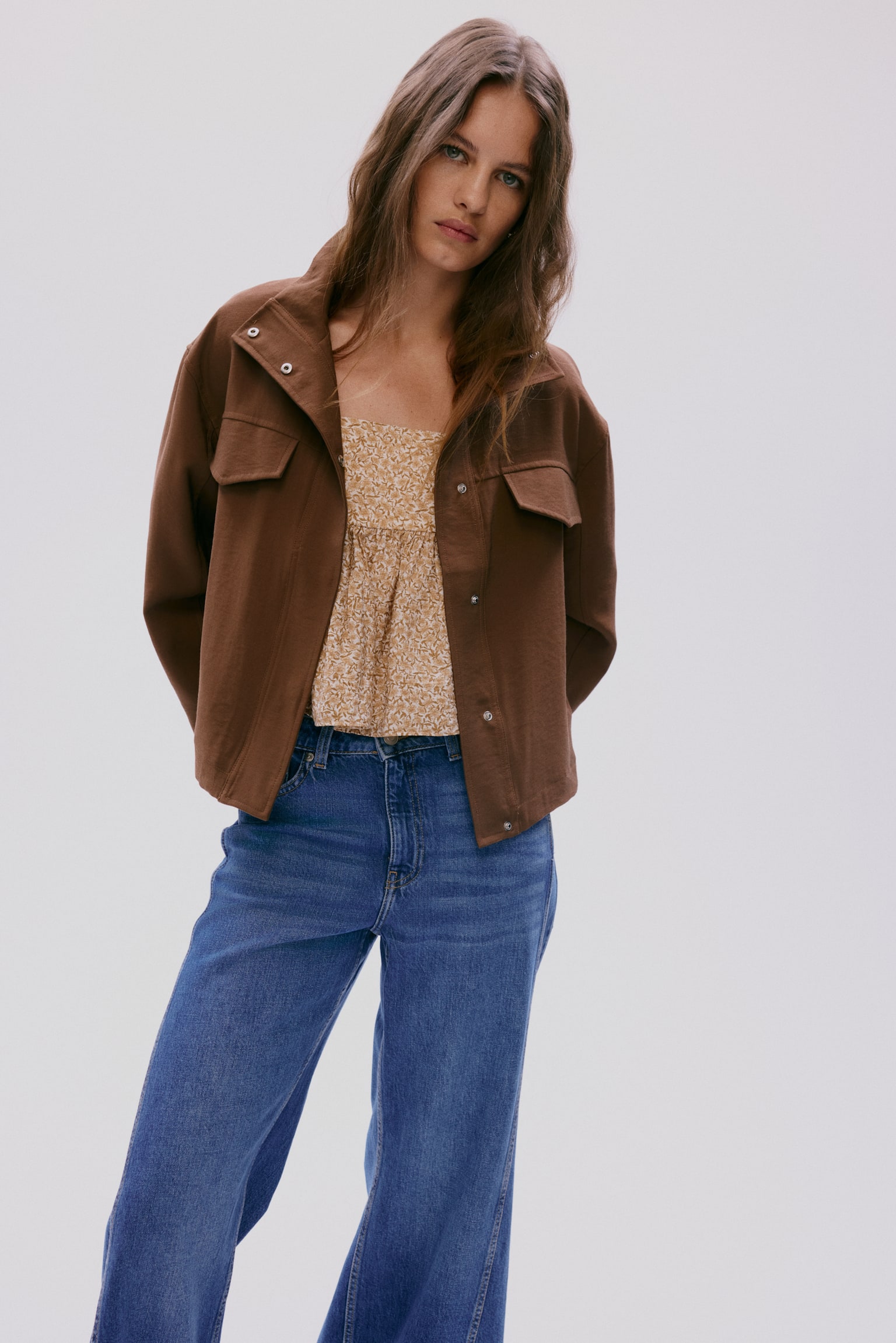 Veste à col cheminée - Marron/Beige clair - 3